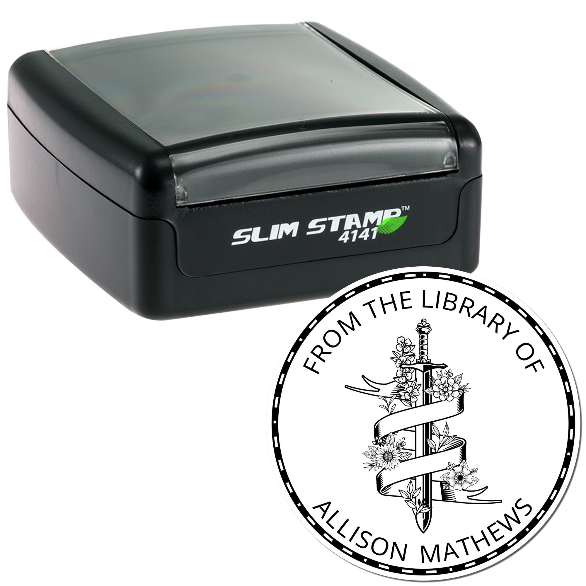 Slim Pre-Inked Inferno's Whisper Mythical Swords Personalized Bookplate Label Stamp