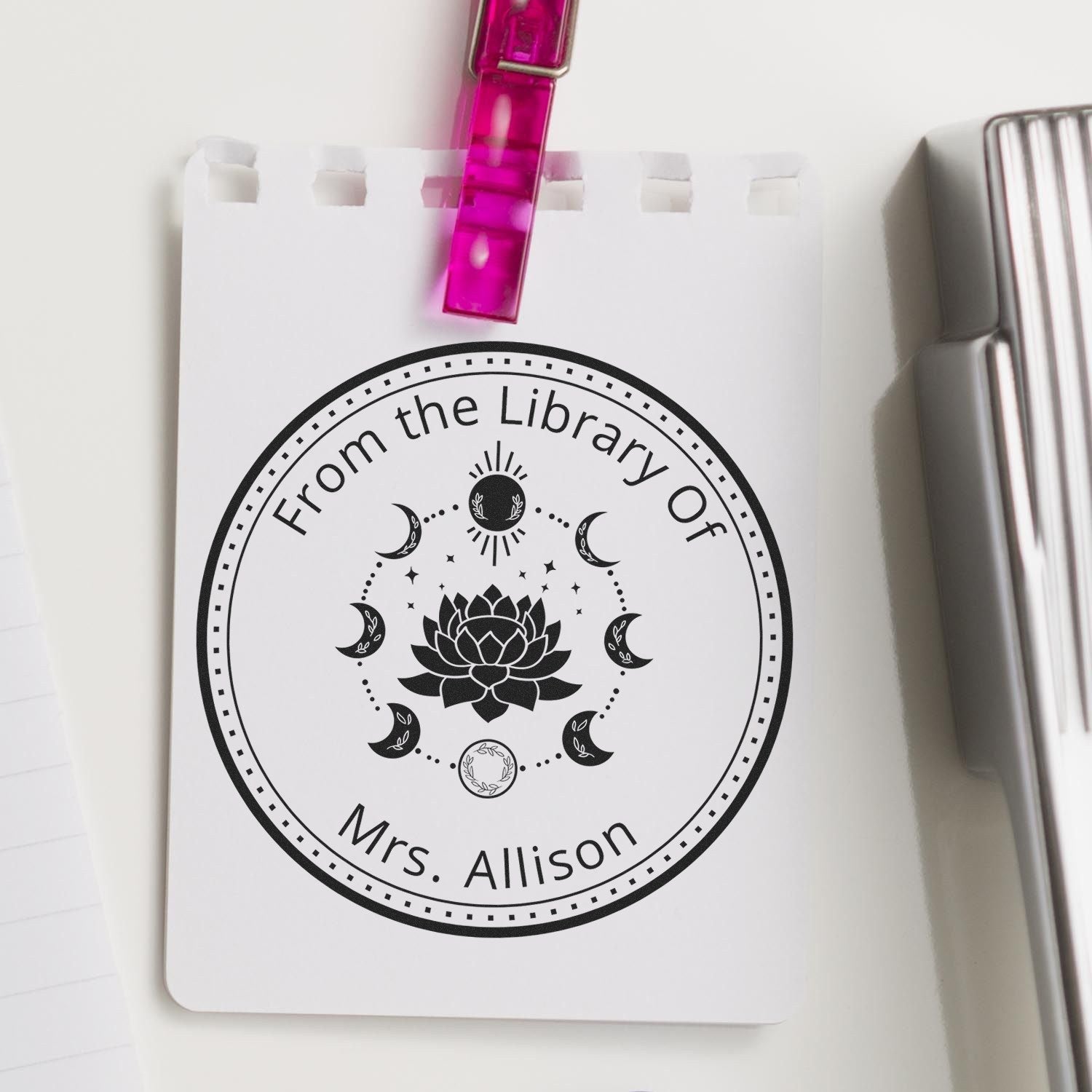 Slim Pre-Inked Nyx's Silhouette Mystic Personalized Ex Libris Design Stamp