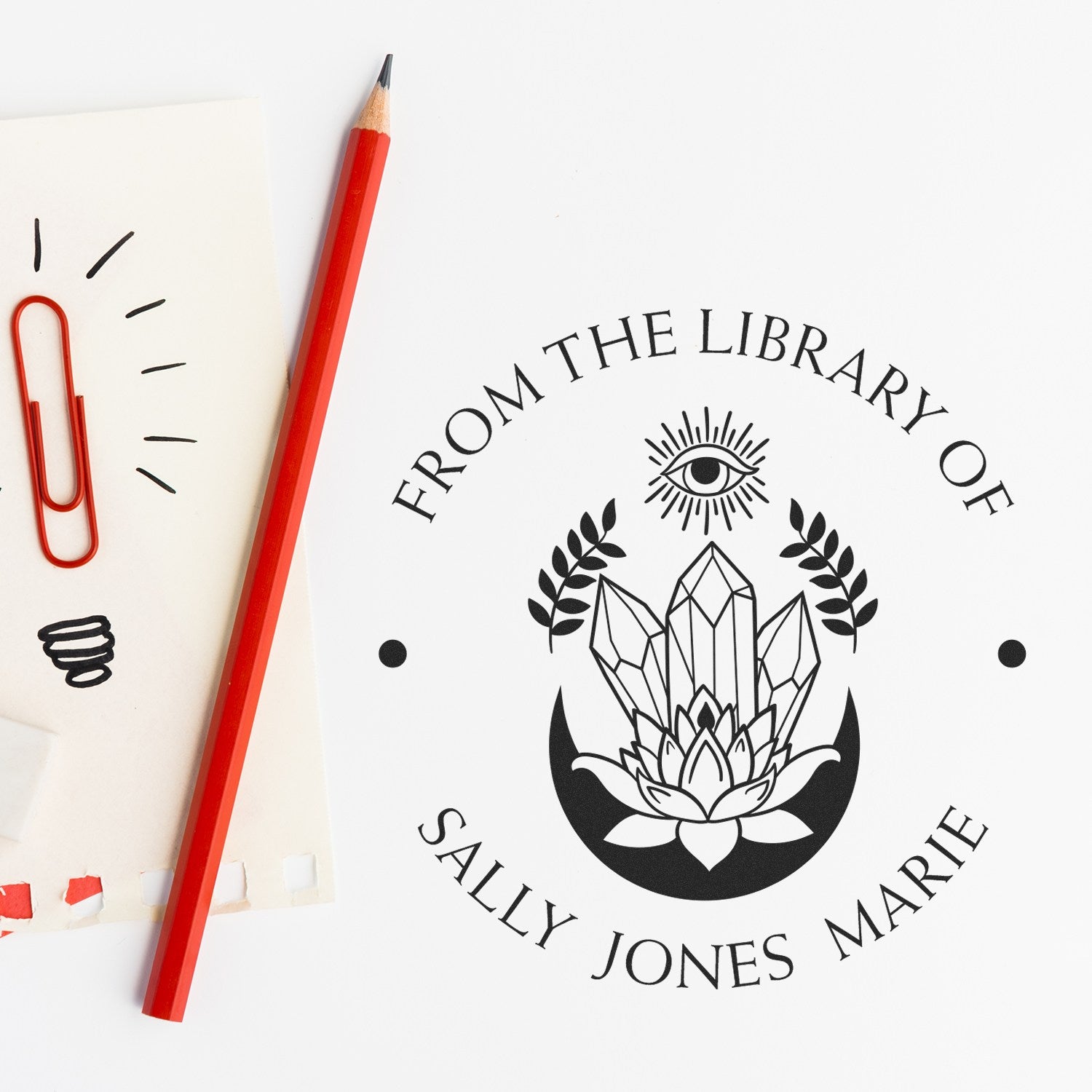 Slim Pre-Inked Pyralis Flame Tarot Personalized Home Library Stamp