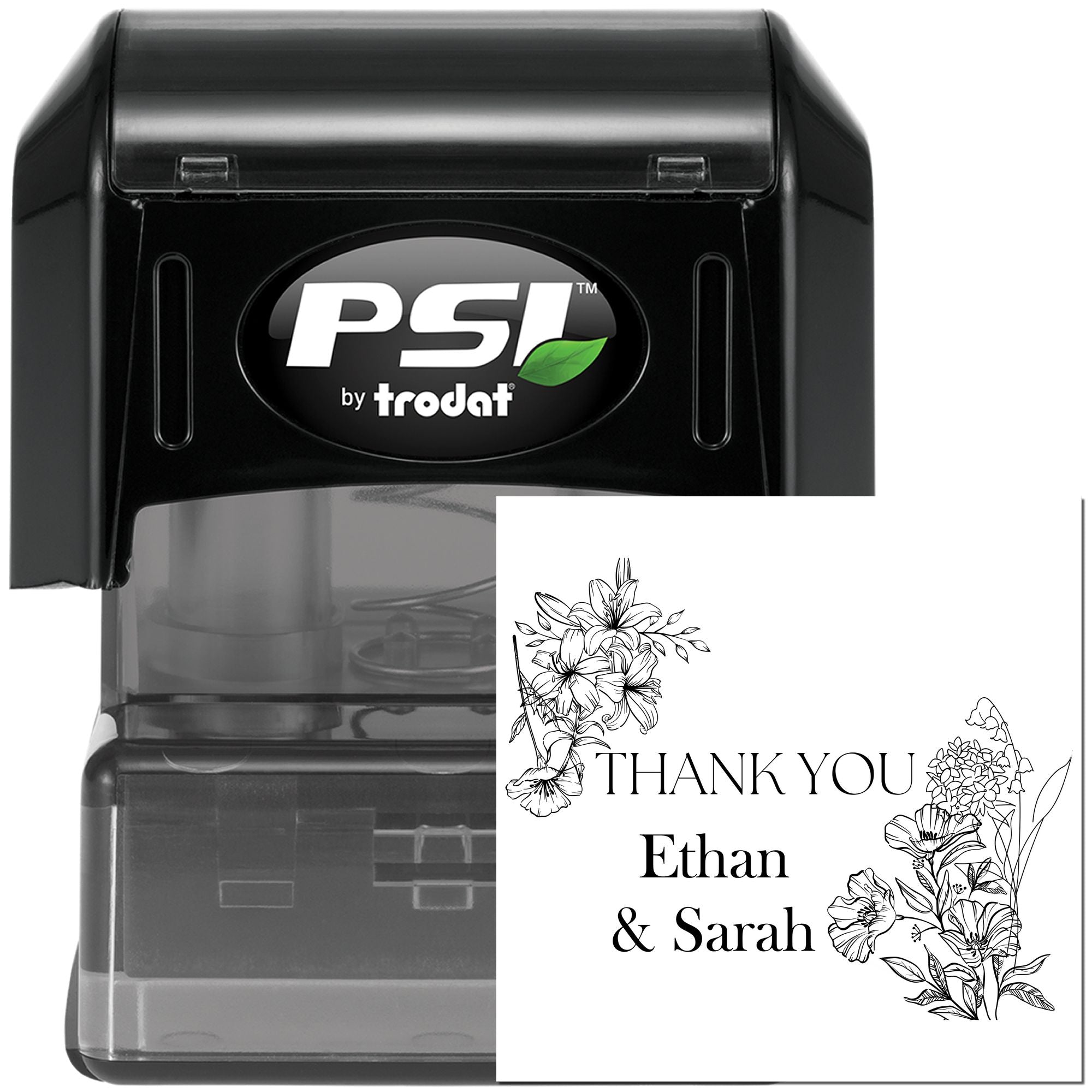 Pre-Inked Floral Elegance Customized Thank You Stamper - Engineer Seal Stamps