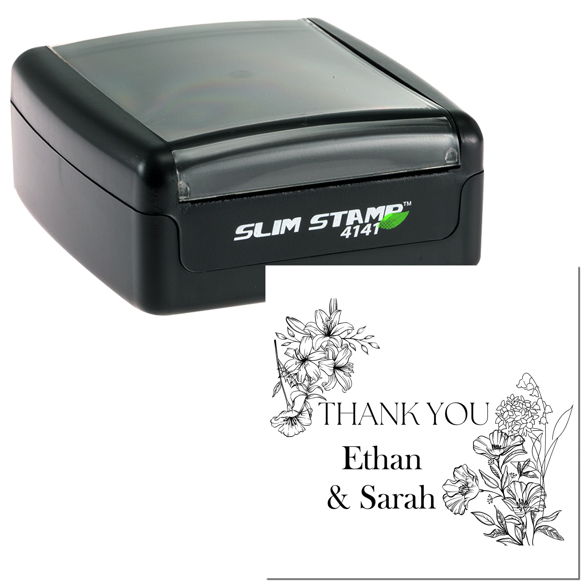 Portable Pre-Inked Floral Elegance Custom Thank You Stamp - Engineer Seal Stamps