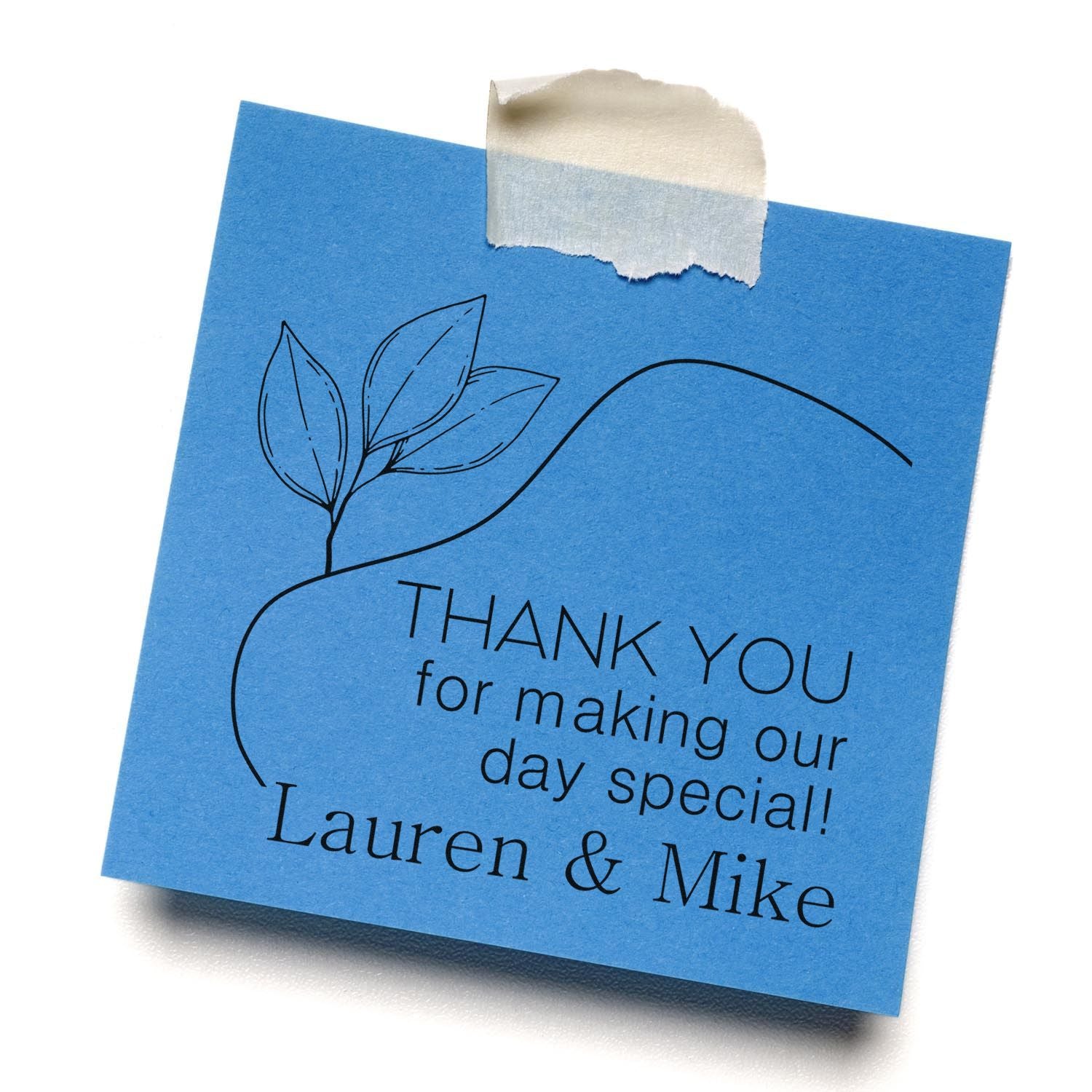 Square Leafy Lines Thanks Wedding Custom Thank You Wood Stamp