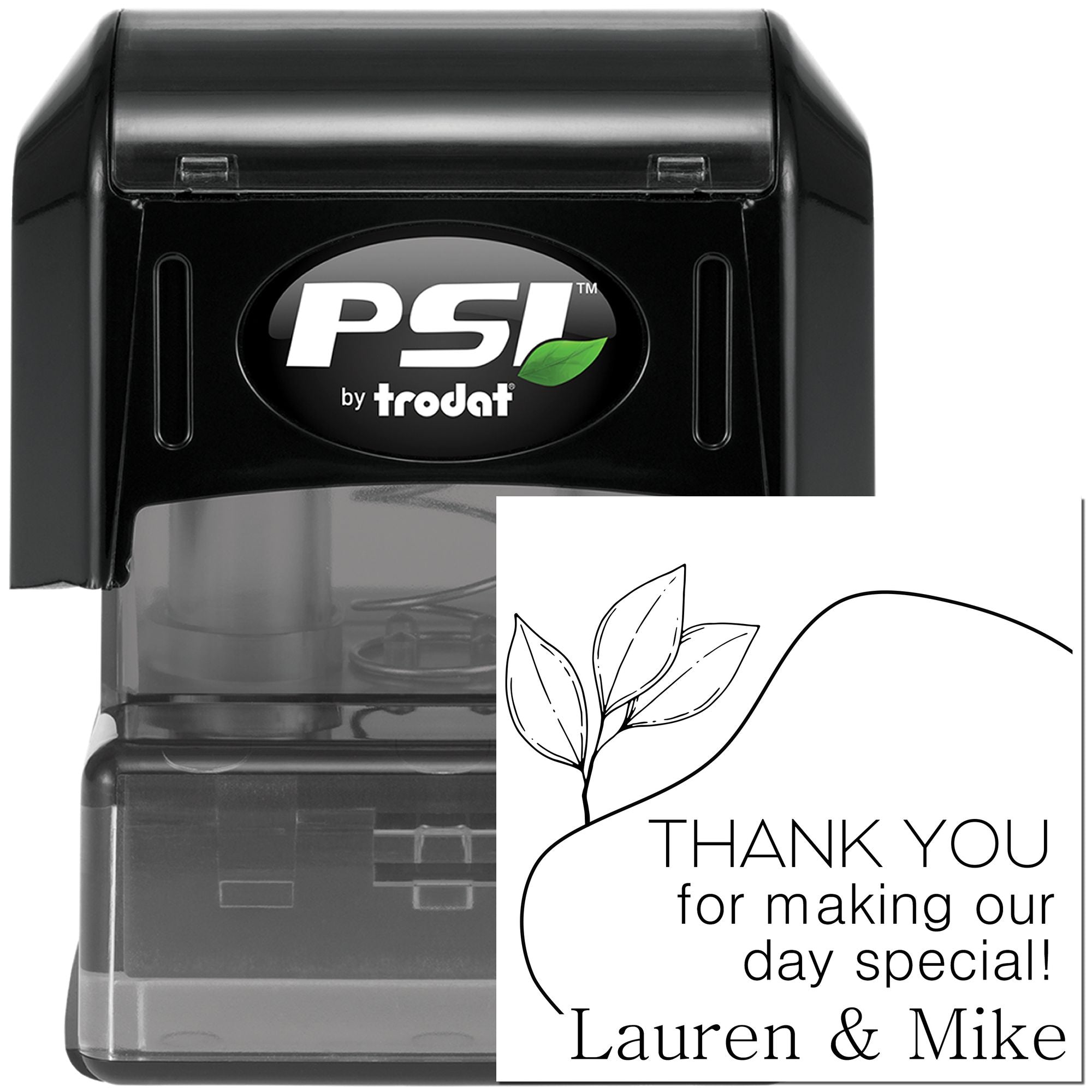 Pre-Inked Leafy Lines Thanks Customized Thank You Stamp - Engineer Seal Stamps