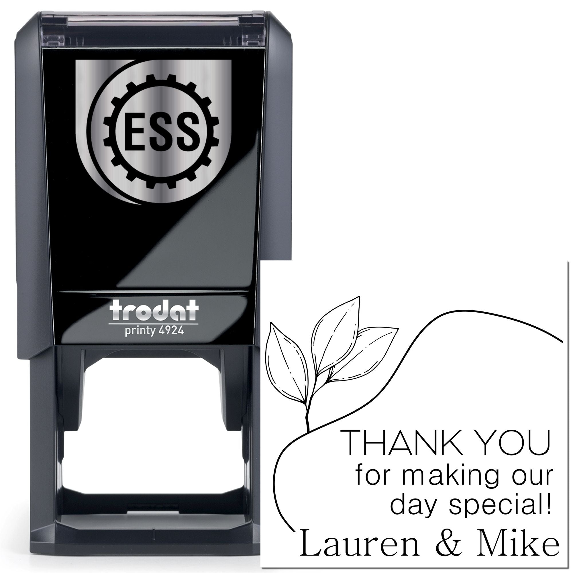 Leafy Lines Thanks Self-Inking Customized Thanks Rubber Stamp - Engineer Seal Stamps