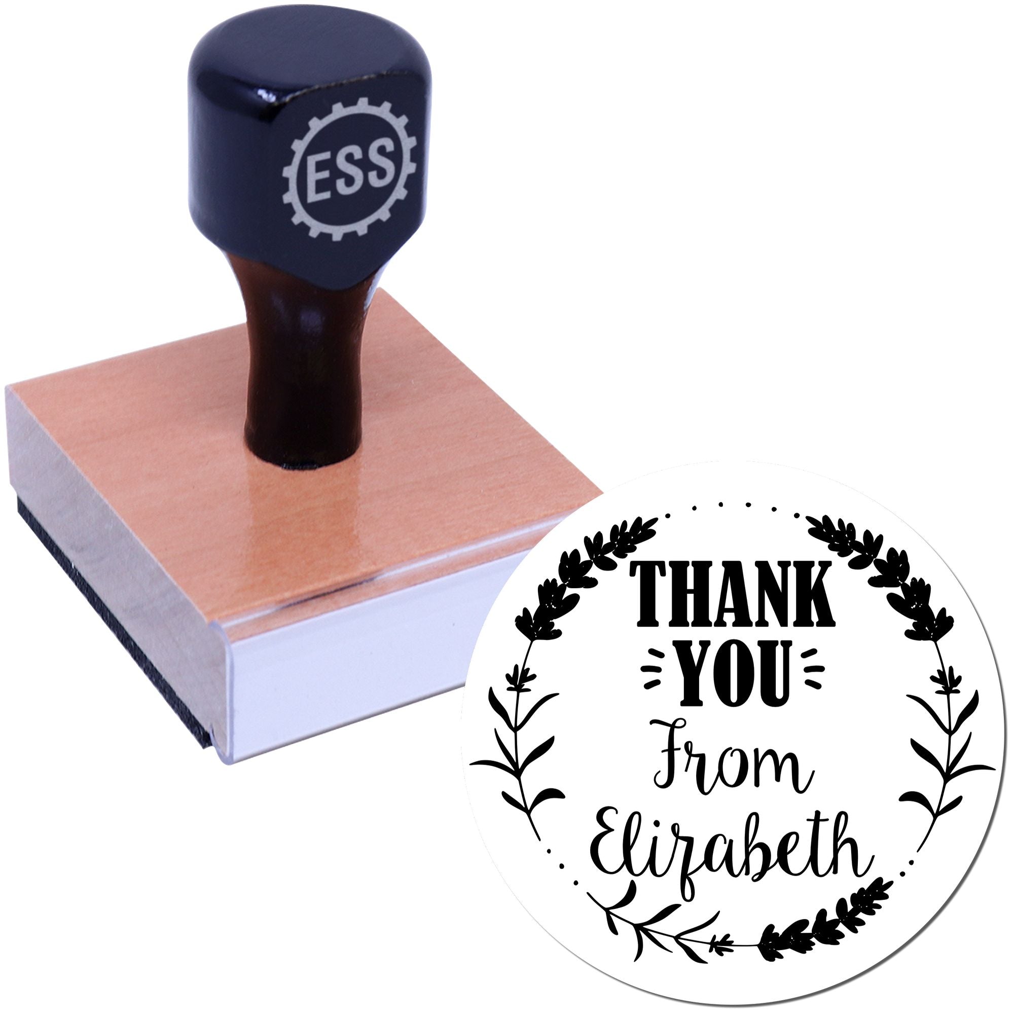 Round Botanical Wreath Elegant Gratitude Customized Thanks Stamp