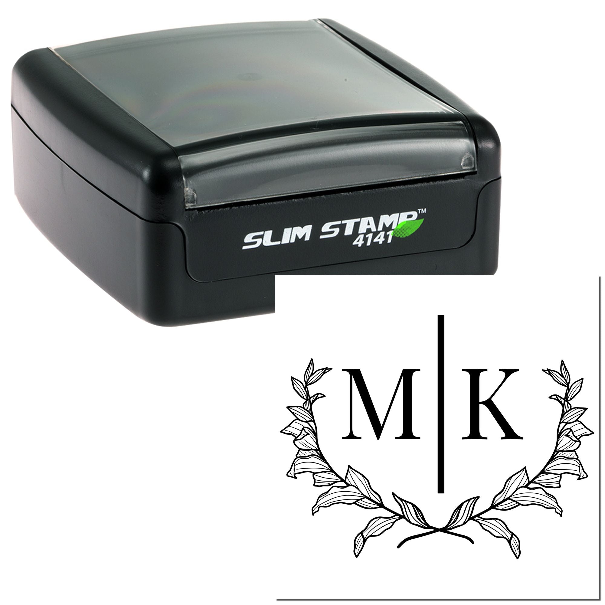 Elegant Laurel Monogram Custom Thank You Initial Stamp - Engineer Seal Stamps