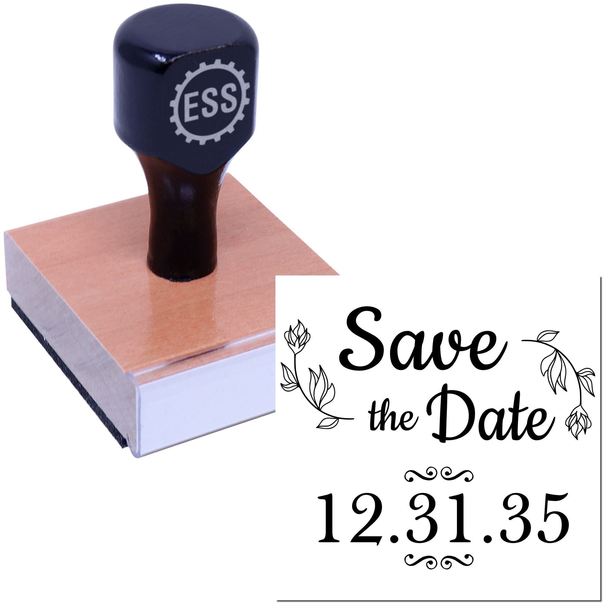 Square Timeless Date Calligraphy Initial Stamp