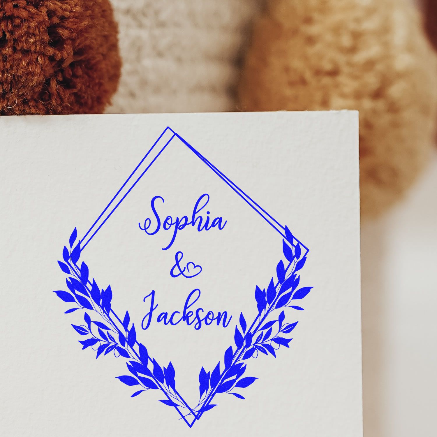 Square Floral Grace Couples' Name Stamp