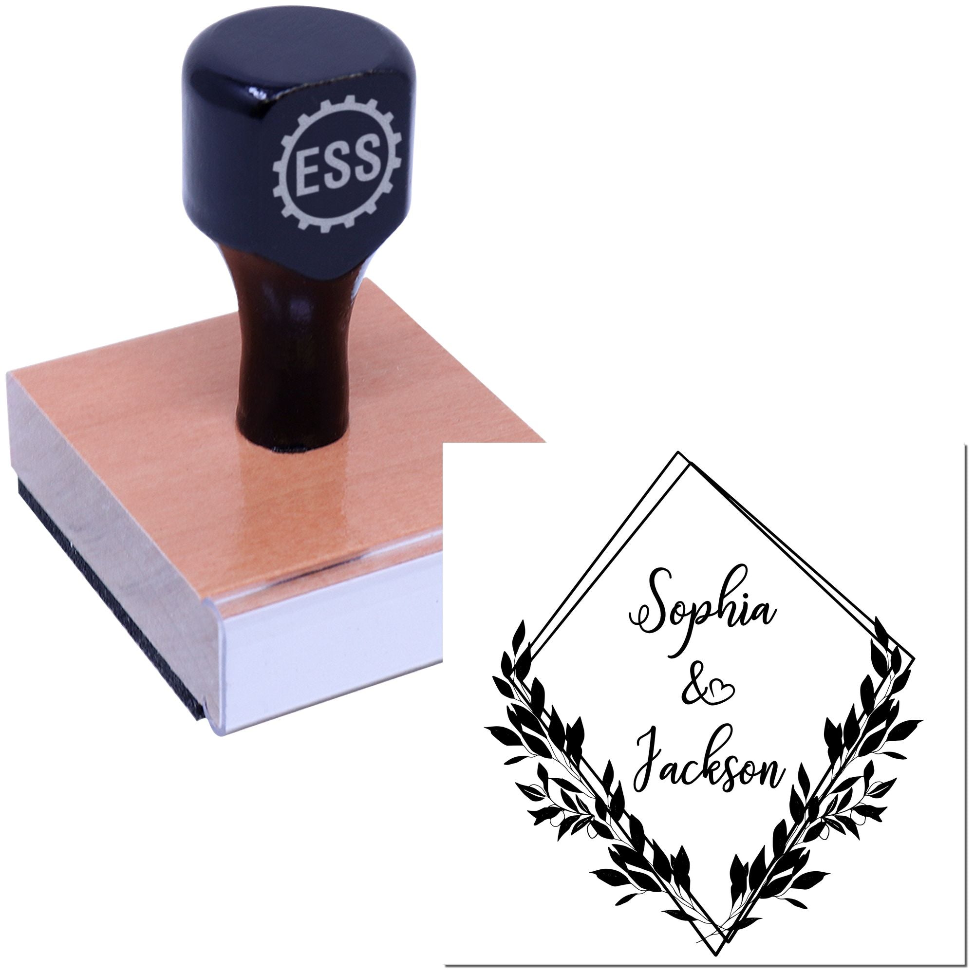 Square Floral Grace Couples' Name Stamp