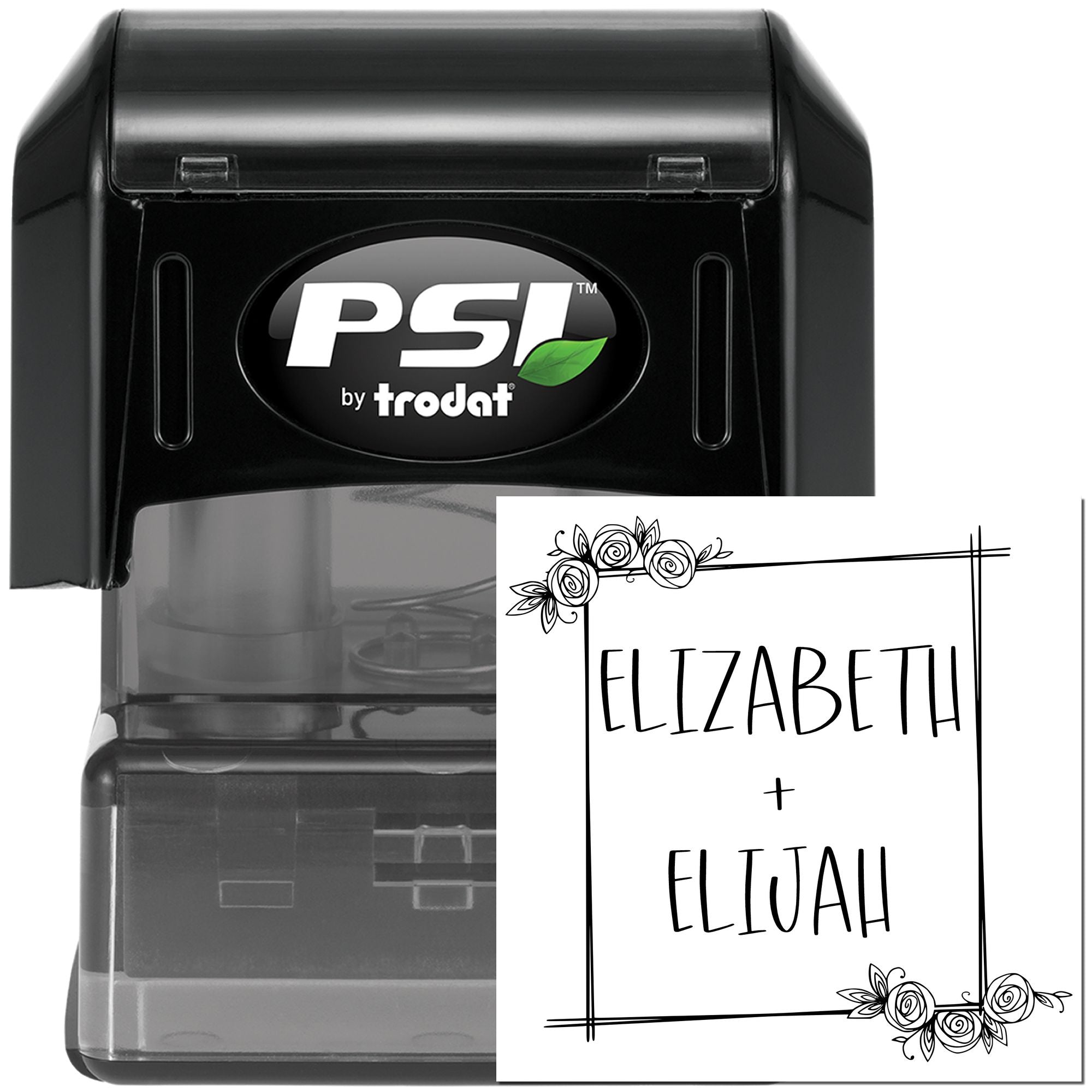 Floral Love Frame Personalized Initial Rubber Stamp - Engineer Seal Stamps