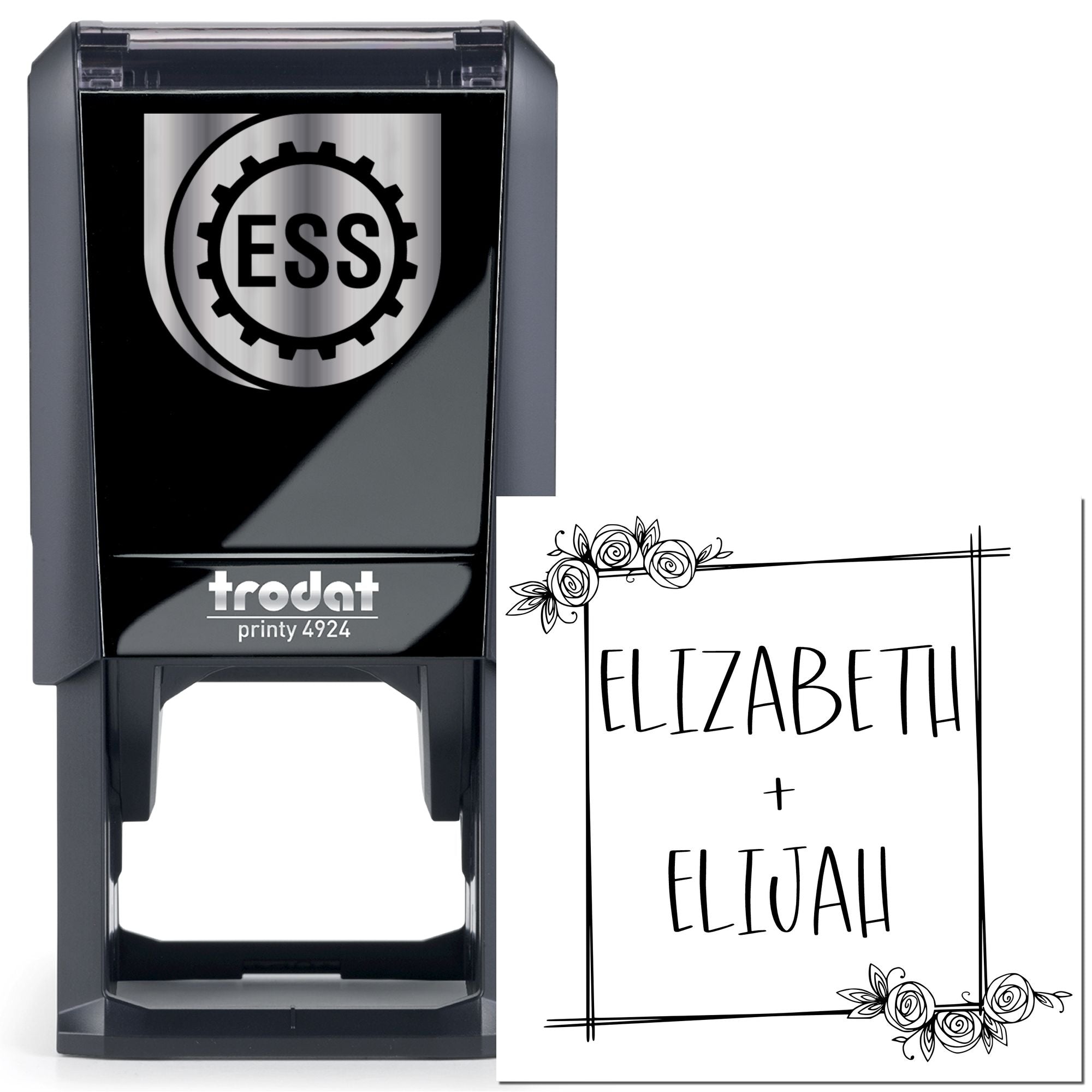 Floral Love Frame Custom Floral Initial Stamp - Engineer Seal Stamps