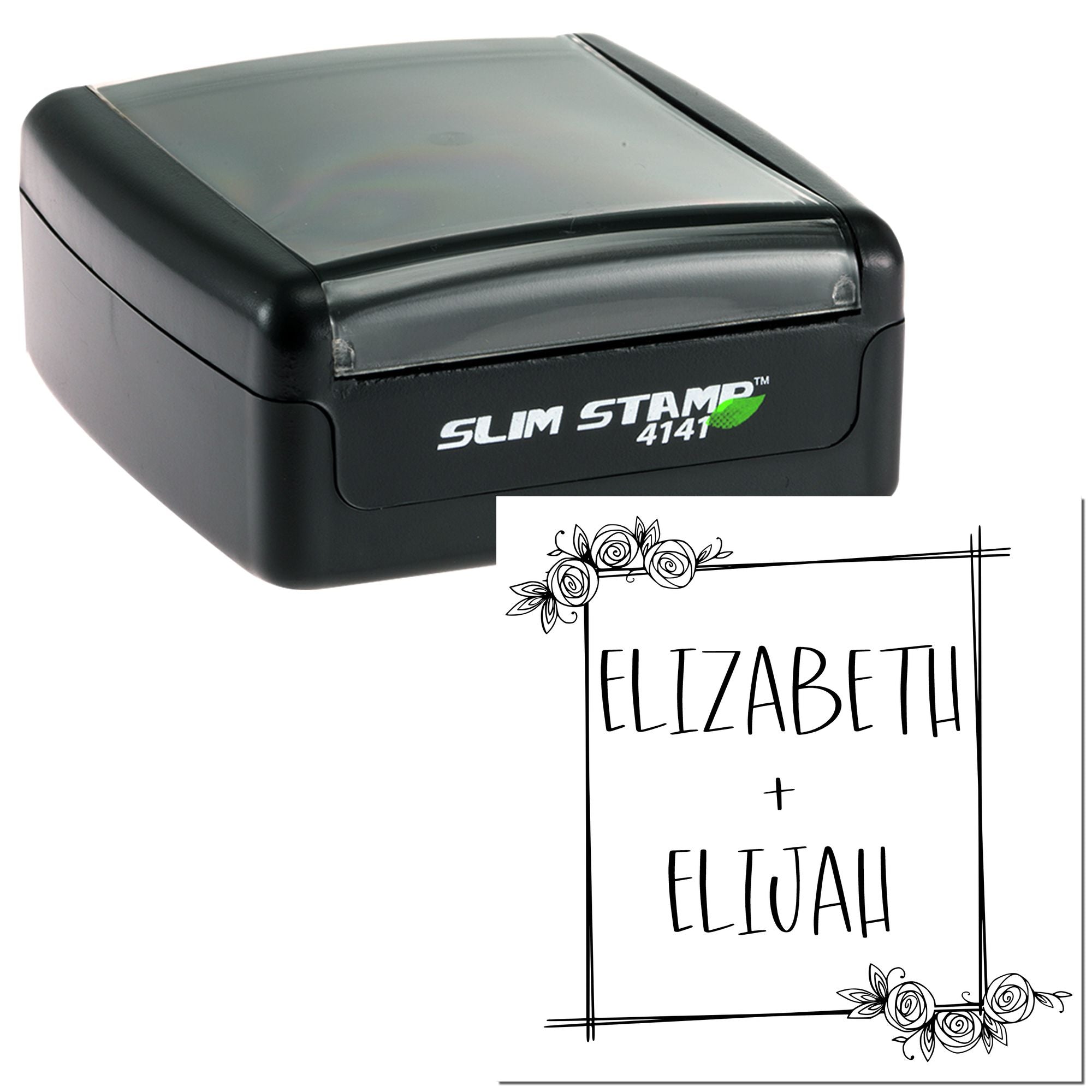 Floral Love Frame Custom Monogram Couples' Stamp - Engineer Seal Stamps