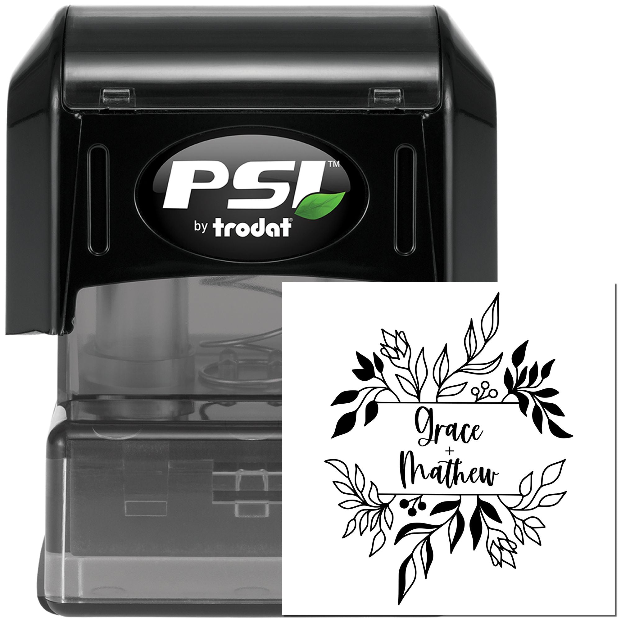 Elegant Foliage Love Personalized Monogram Stamper - Engineer Seal Stamps