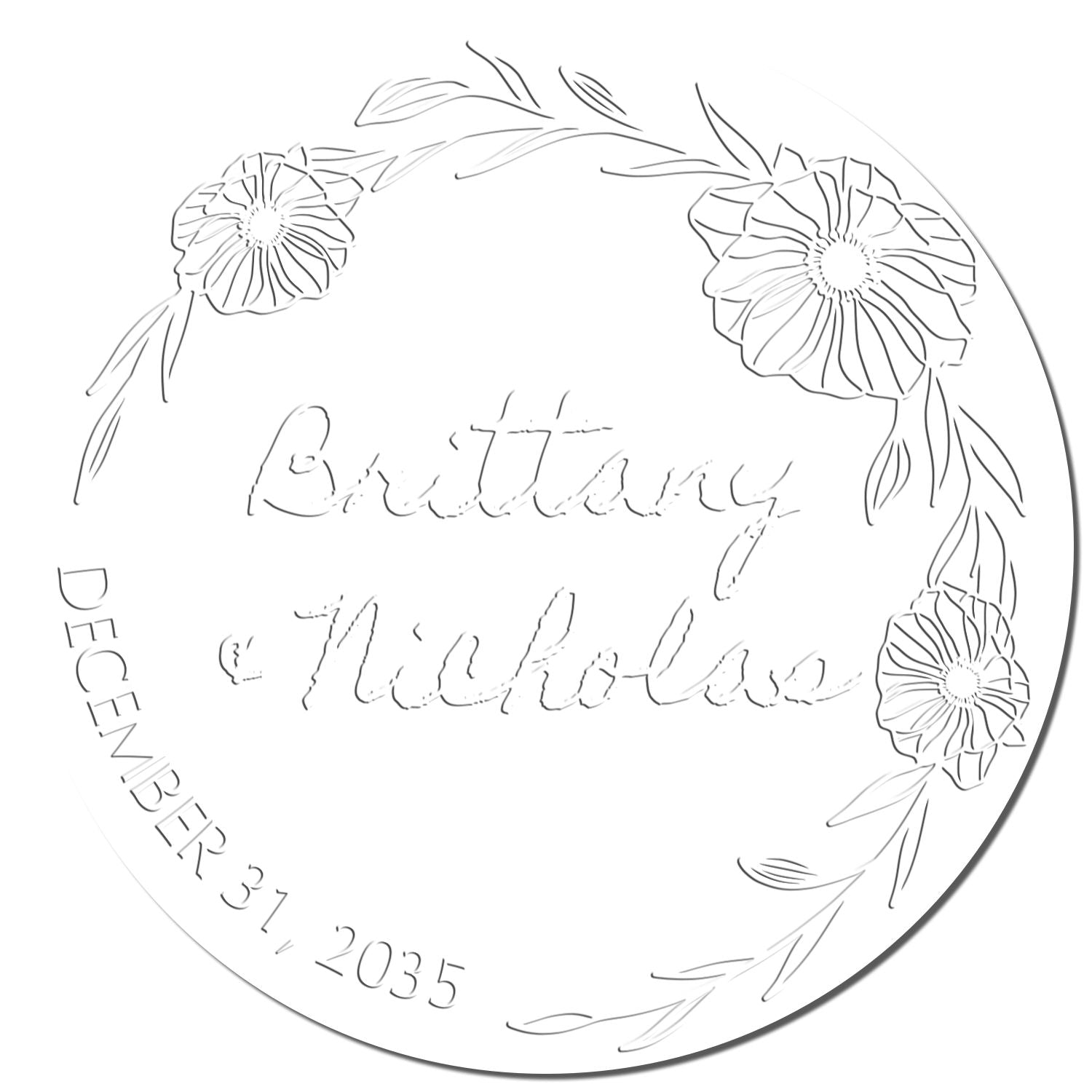 Soft Flowered Love Personalized Wedding Monogram Embossing Stamp