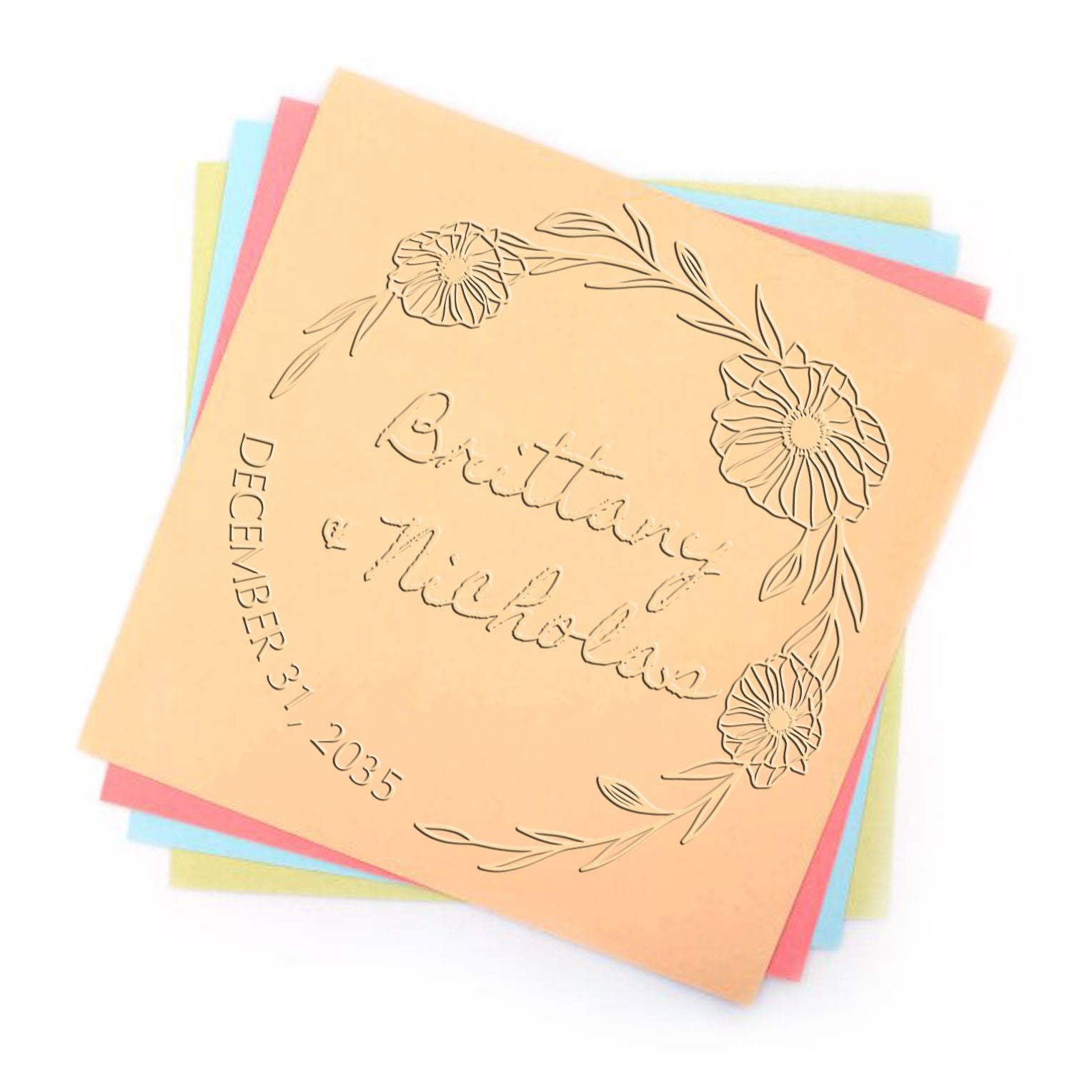 Soft Flowered Love Personalized Wedding Monogram Embossing Stamp