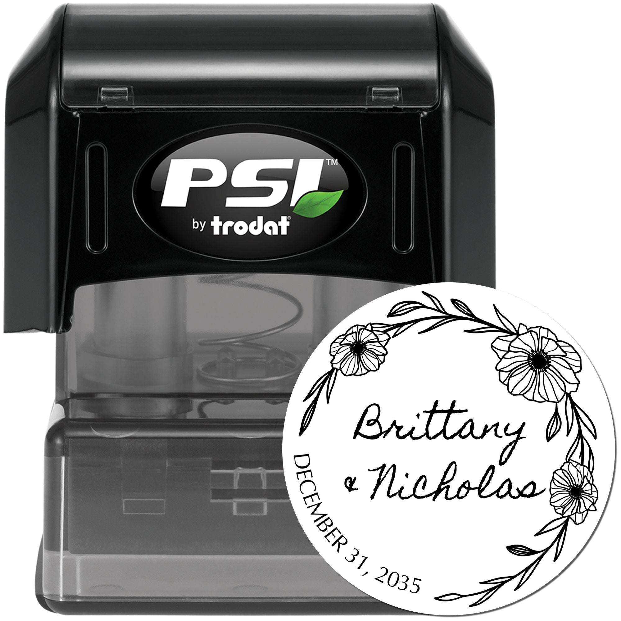 Flowered Love Personalized Wedding Monogram Stamp - Engineer Seal Stamps