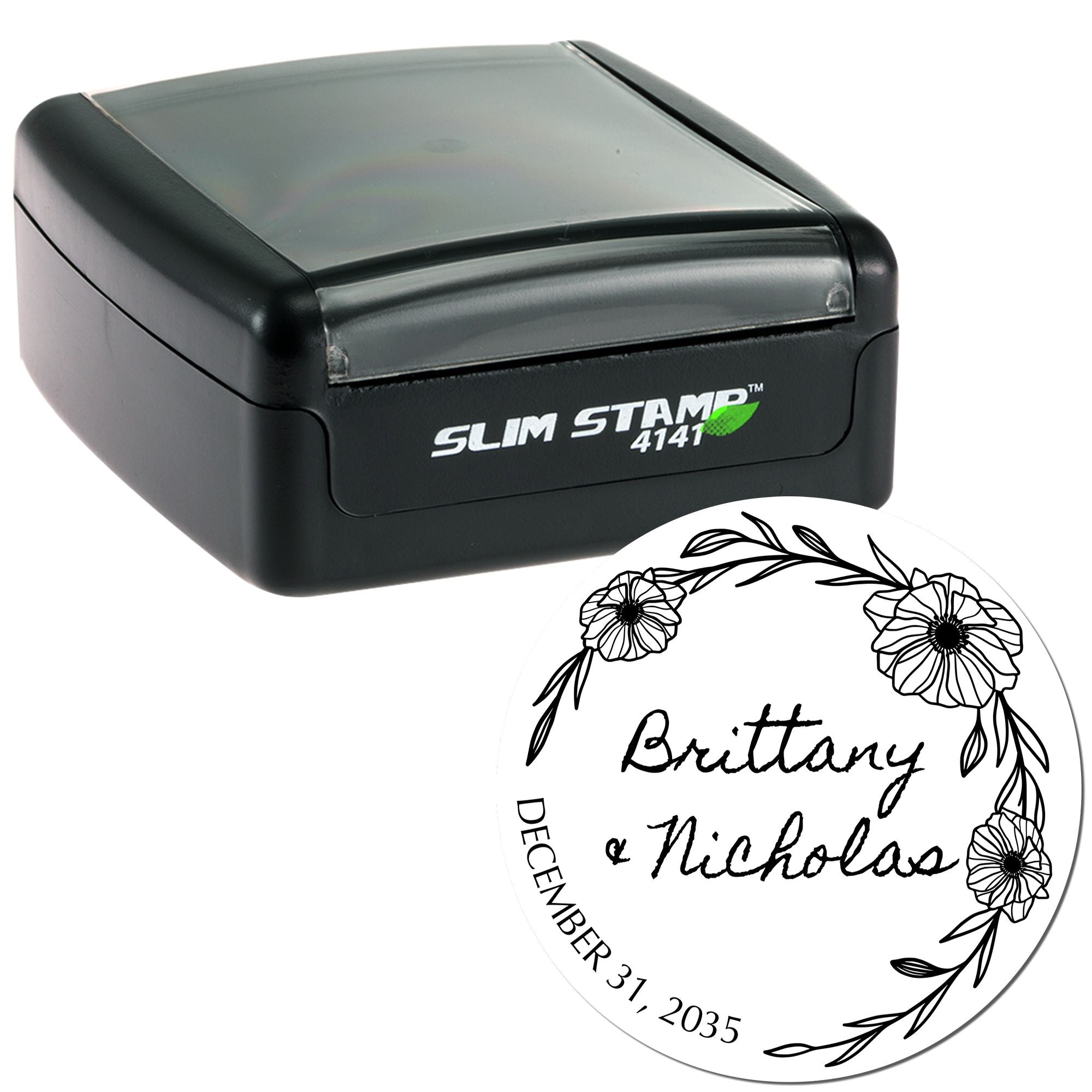 Flowered Love Personalized Save The Date Initial Stamp - Engineer Seal Stamps