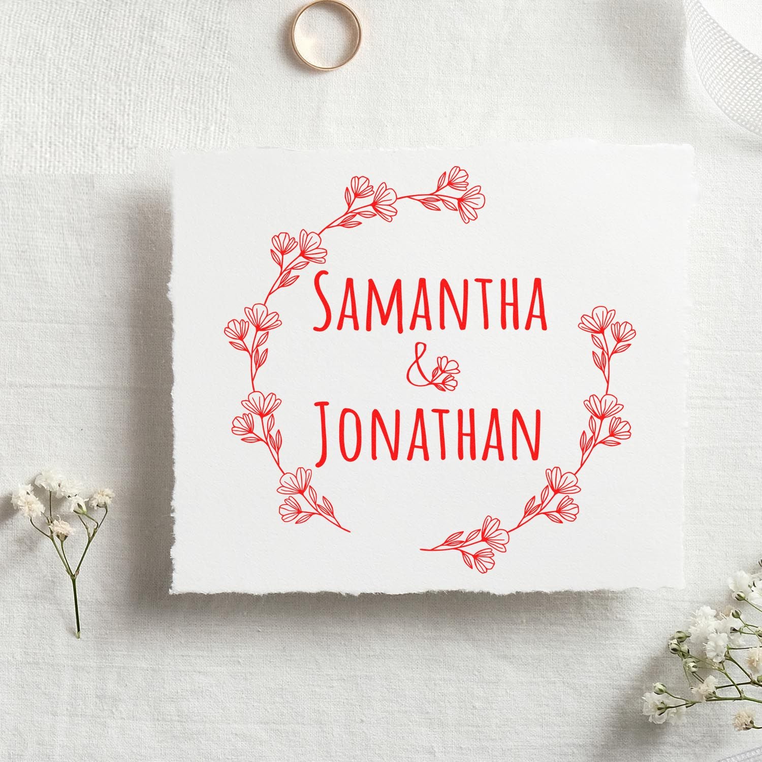 Round Floral Heart Wedding Initial Stamp