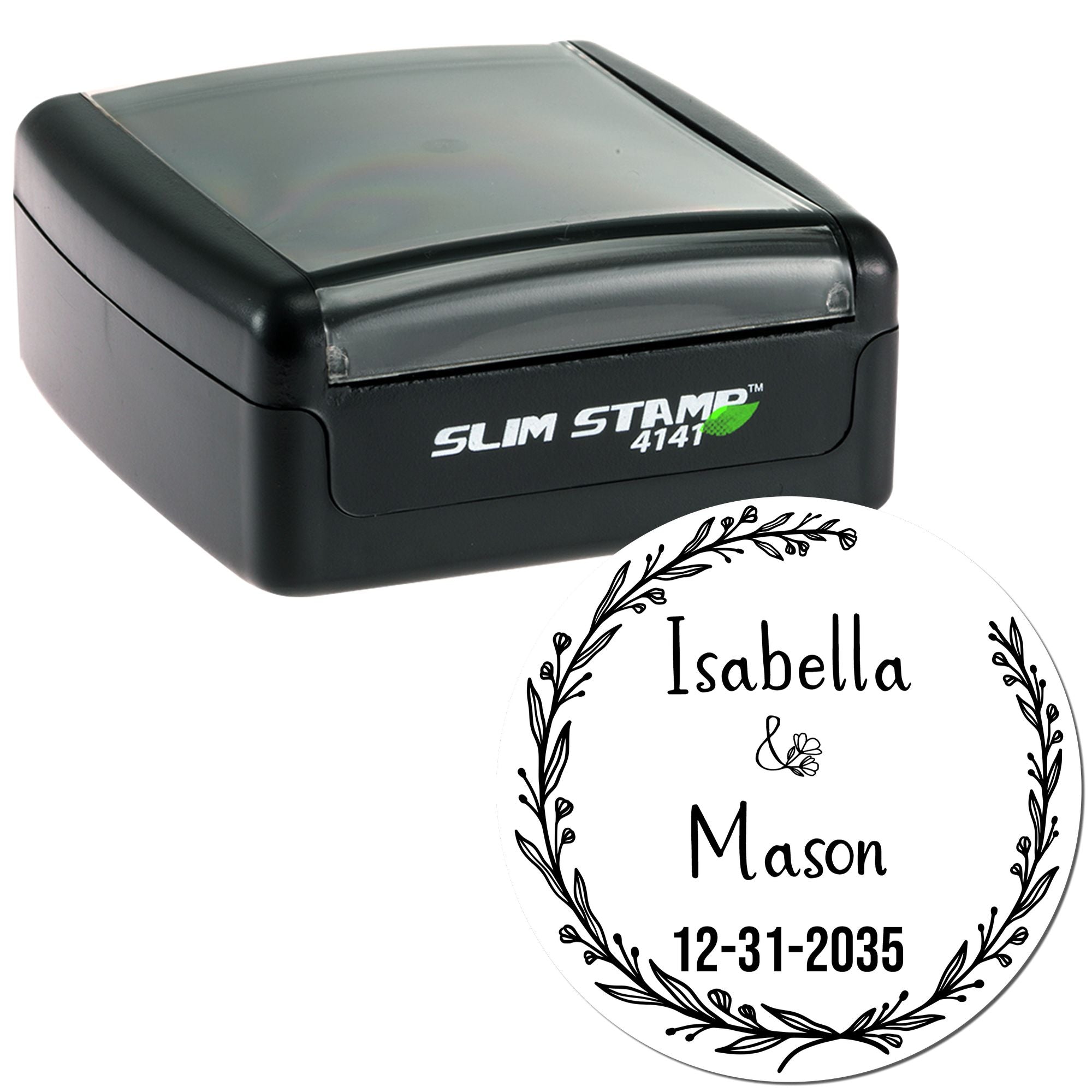 Floral Love Circle Personalized Minimalist Initial Stamp - Engineer Seal Stamps