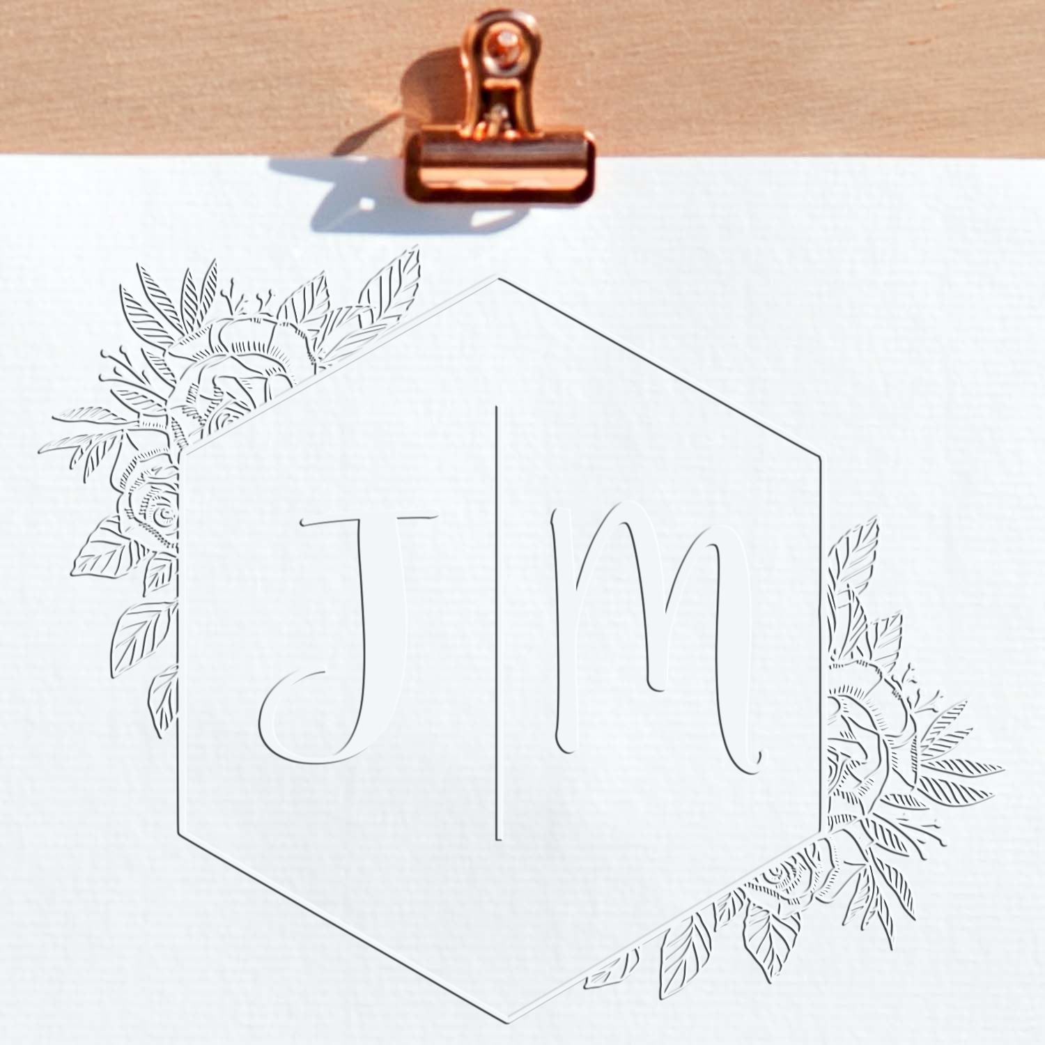 Soft Floral Hex Monogram Personalized Thank You Initial Embossing Stamp