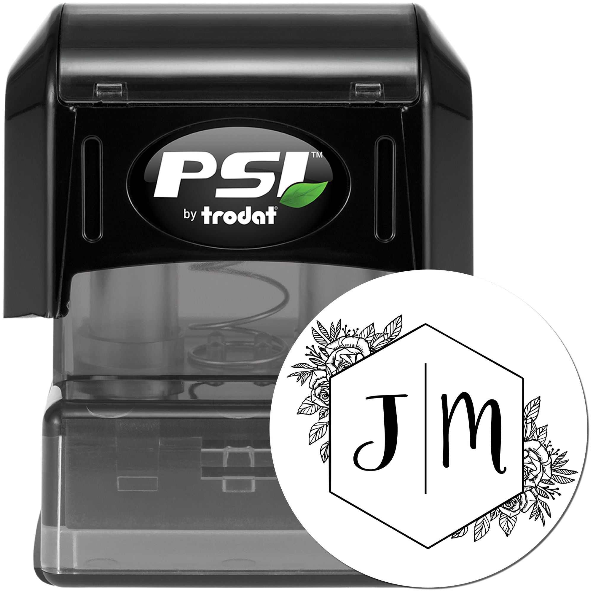 Floral Hex Monogram Personalized Script Monogram Stamp - Engineer Seal Stamps