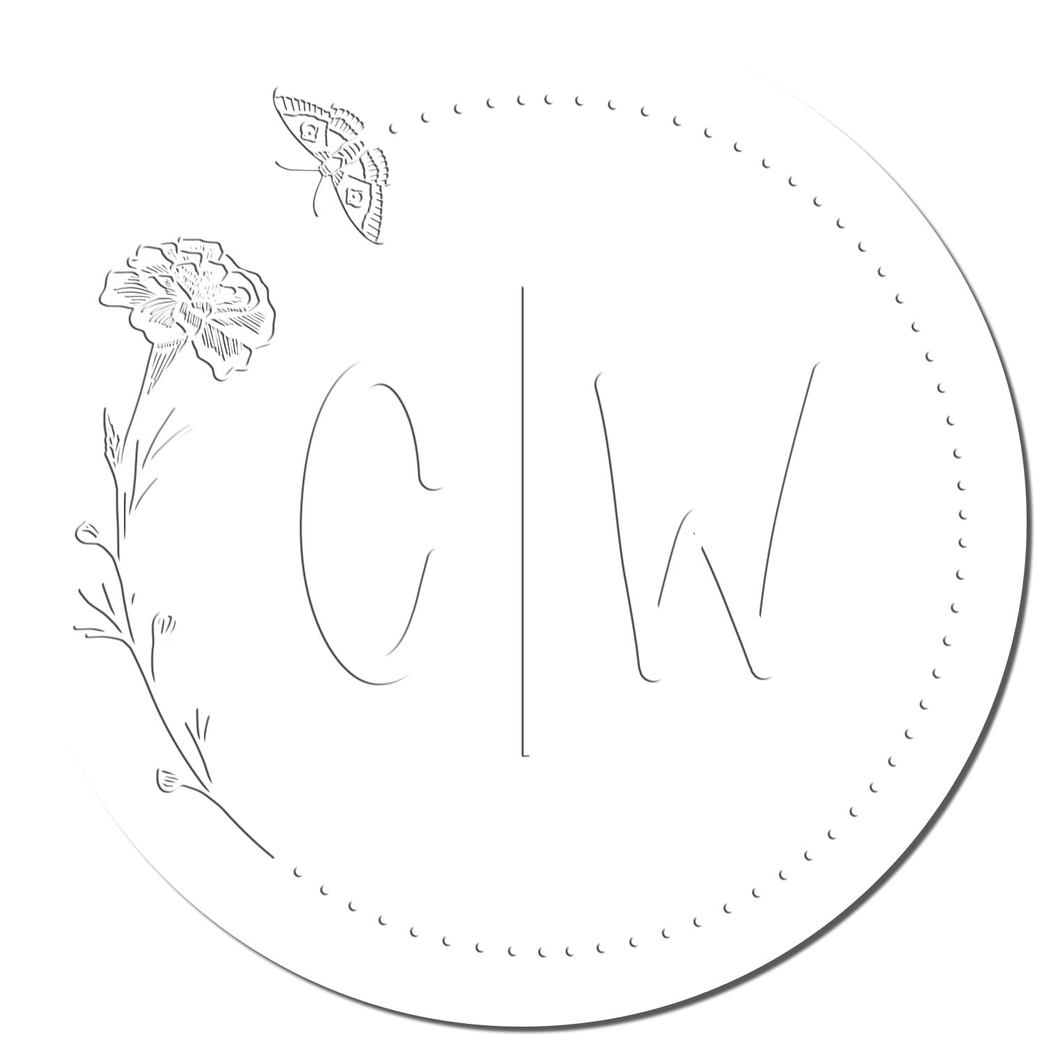 Soft Floral Flutter Monogram Personalized Wedding Favor Initial Embossed Seal