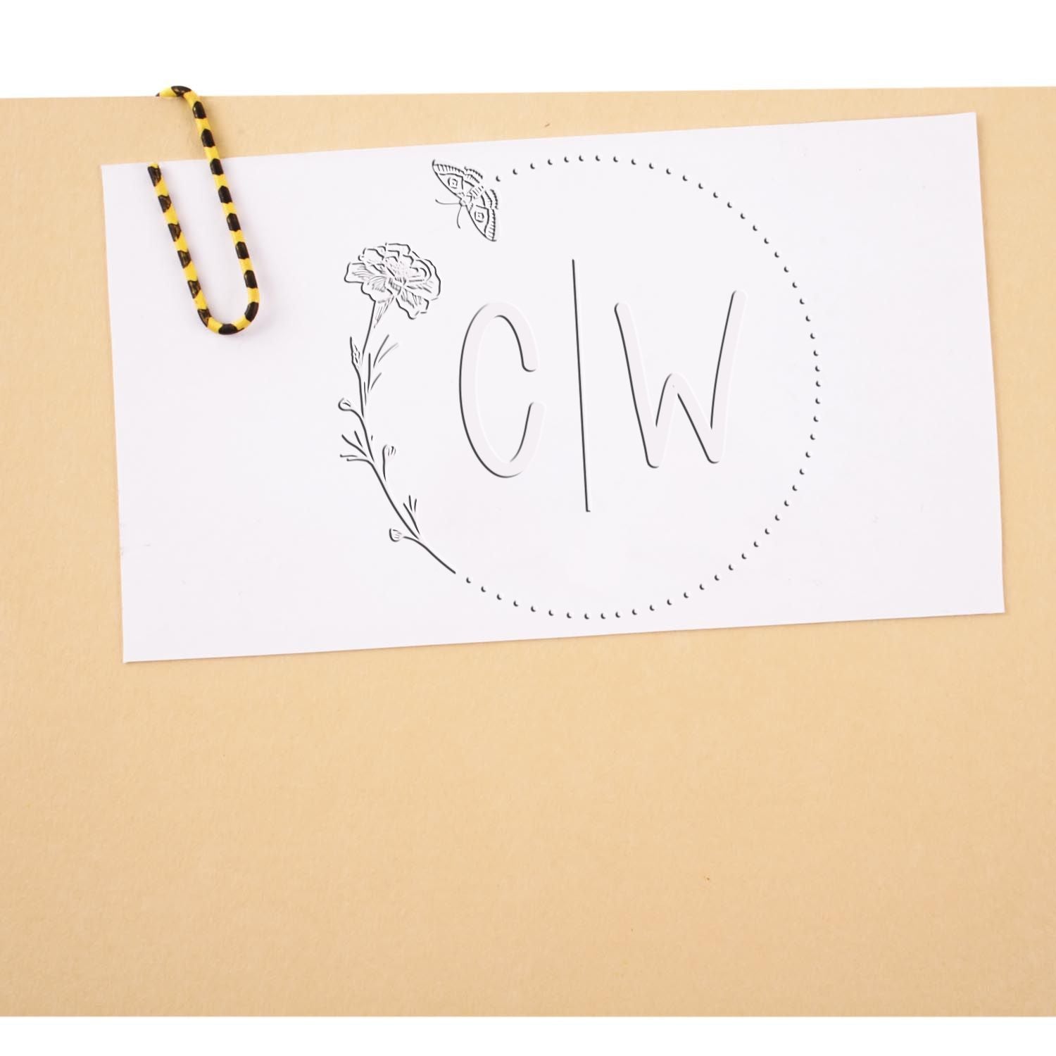 Floral Flutter Monogram Hybrid Custom Monogram Initial Embossing Stamp - Engineer Seal Stamps