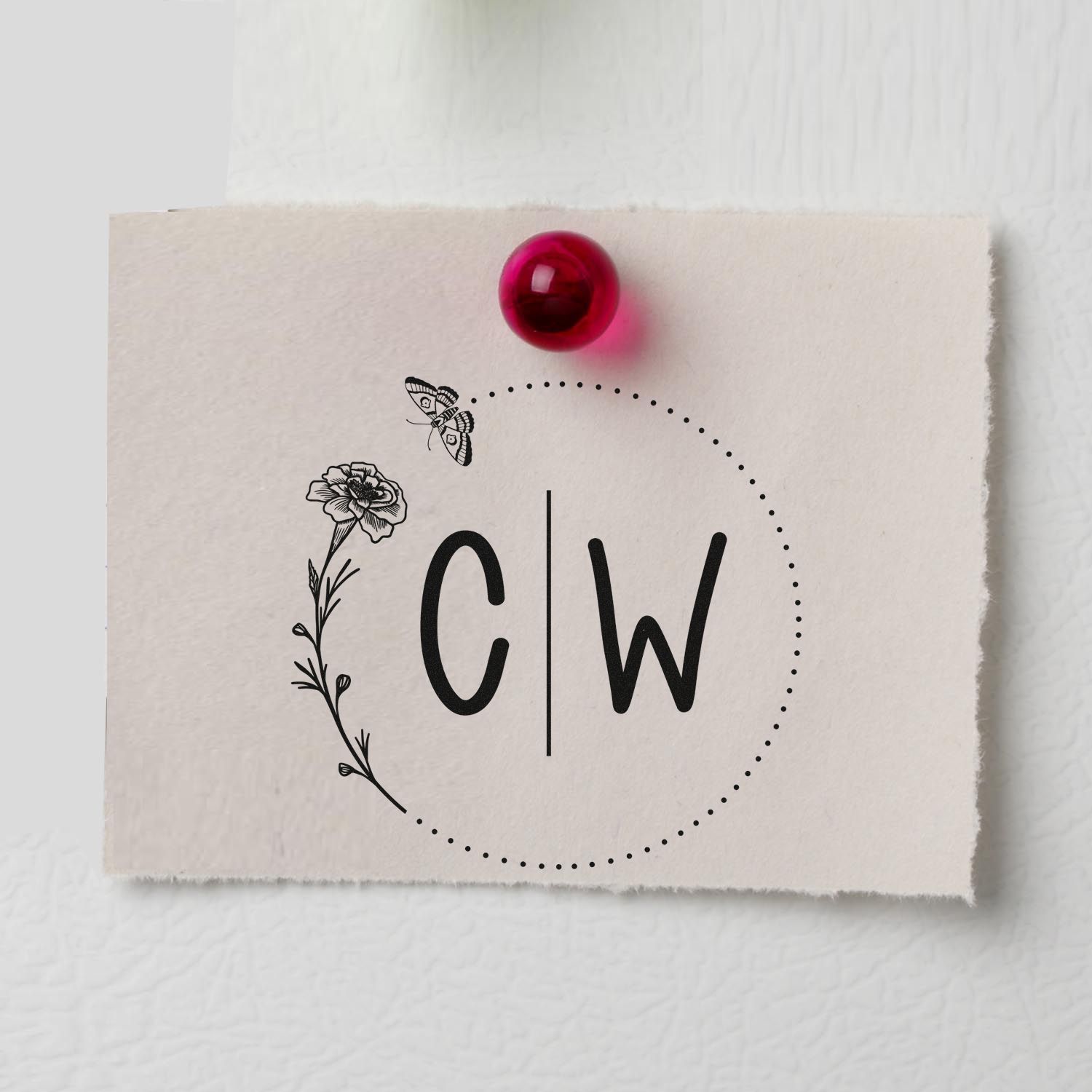 Floral Flutter Monogram Personalized Vintage Initial Stamp - Engineer Seal Stamps