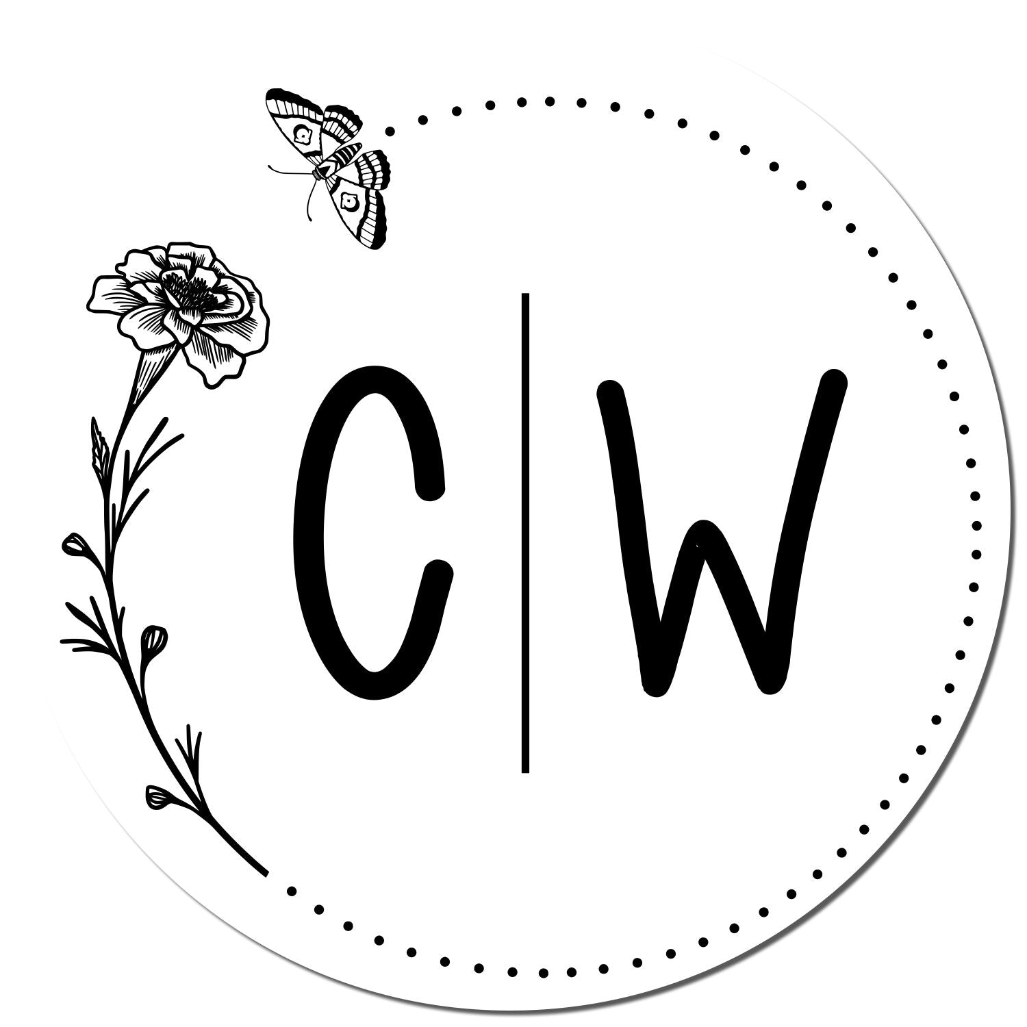 Round Floral Flutter Monogram Classic Initial Stamp