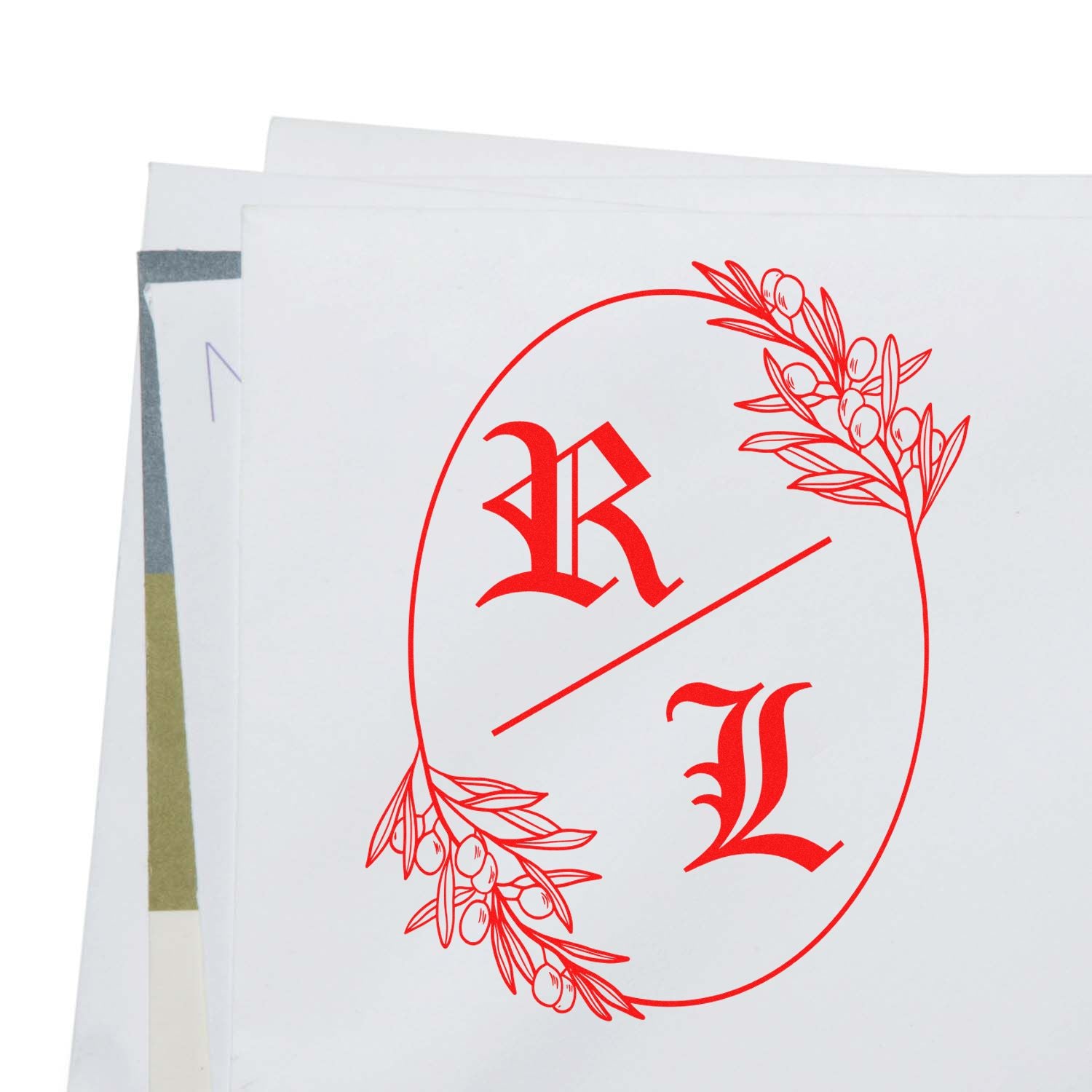 Olive Branch Monogram Custom Wedding Stamper - Engineer Seal Stamps