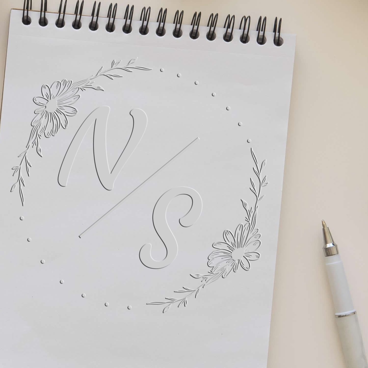 Flowered Initials Bliss Hybrid Custom Couple's Monogram Seal - Engineer Seal Stamps