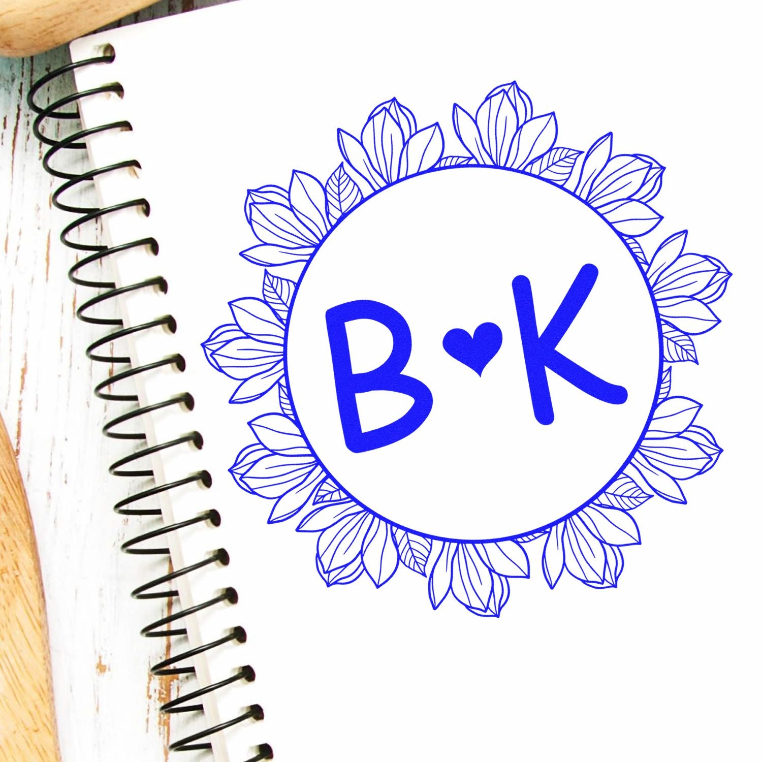 Round Floral Love Monogram Scrapbooking Initial Stamp