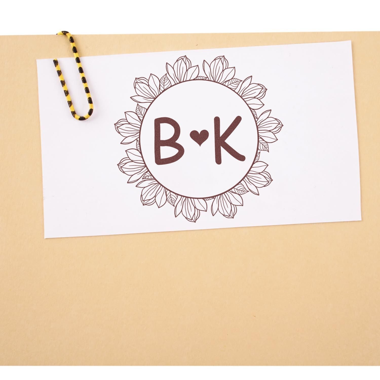 Floral Love Monogram Personalized Rustic Initial Stamper - Engineer Seal Stamps