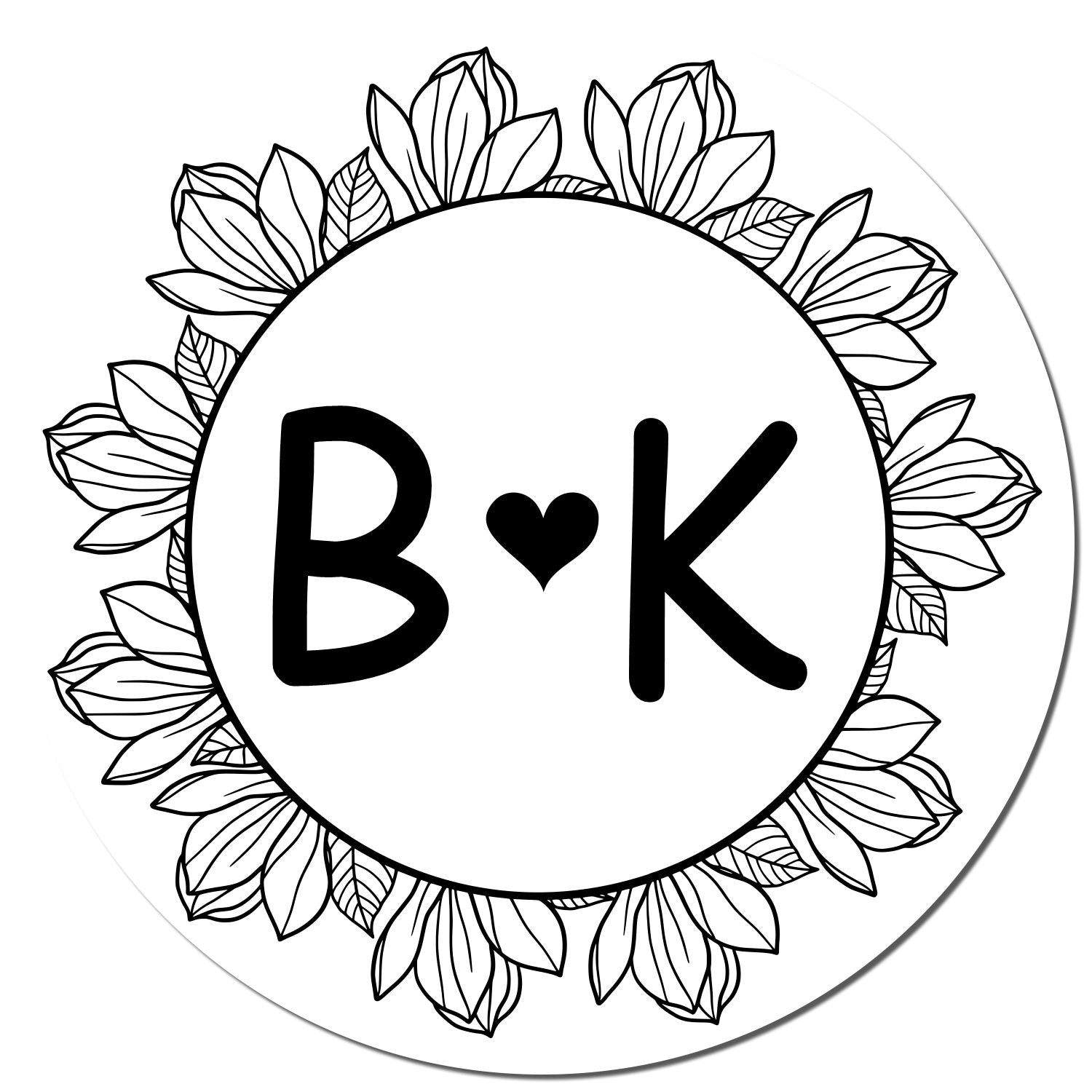 Round Floral Love Monogram Scrapbooking Initial Stamp
