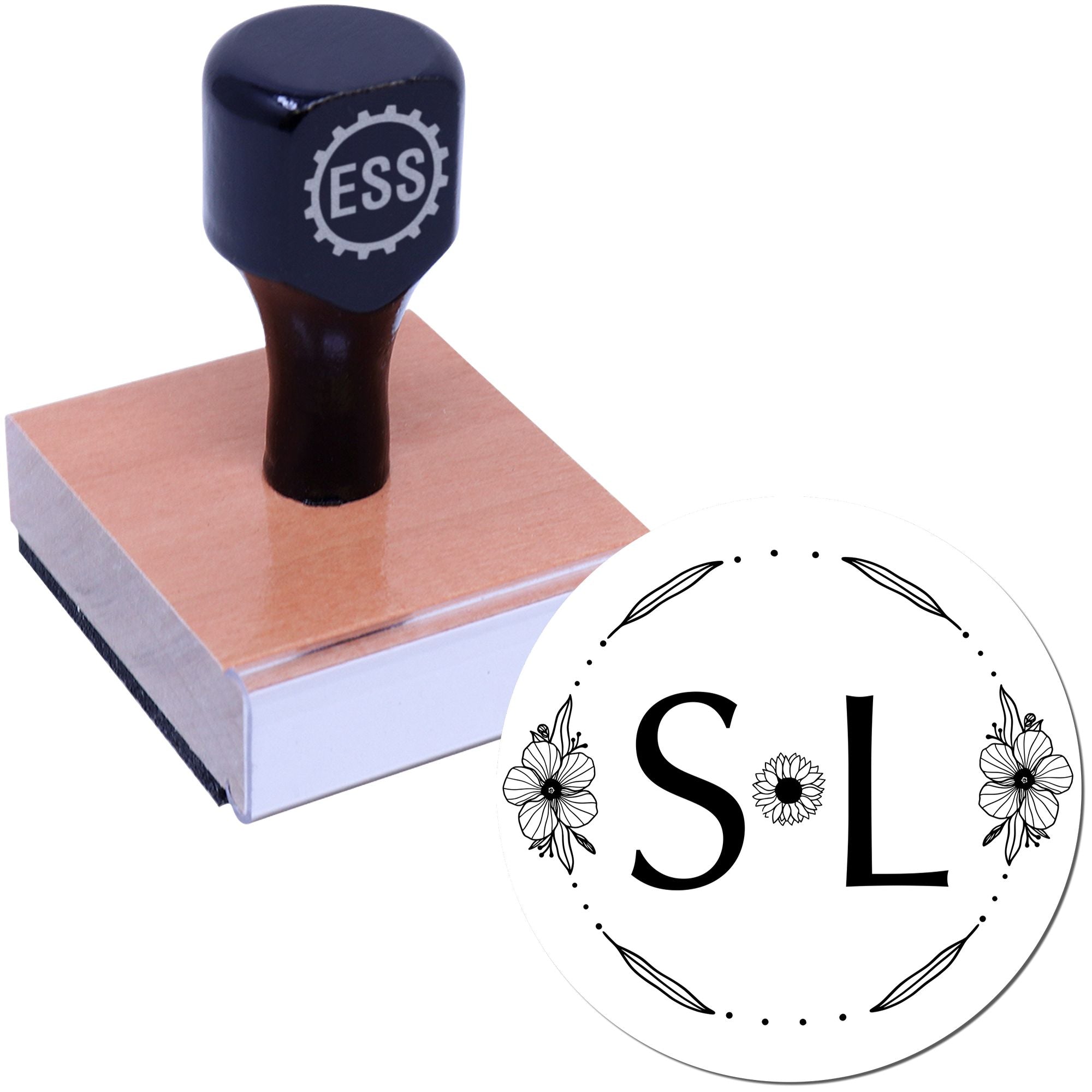 Round Floral Elegance Seal Craft Initial Rubber Stamp - Engineer Seal Stamps