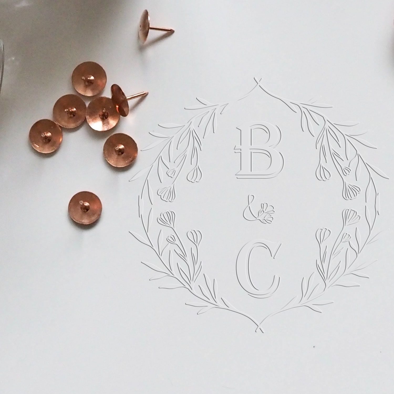 Soft Blossom Charm Monogram Personalized Wedding Invitation Initial Embossed Seal