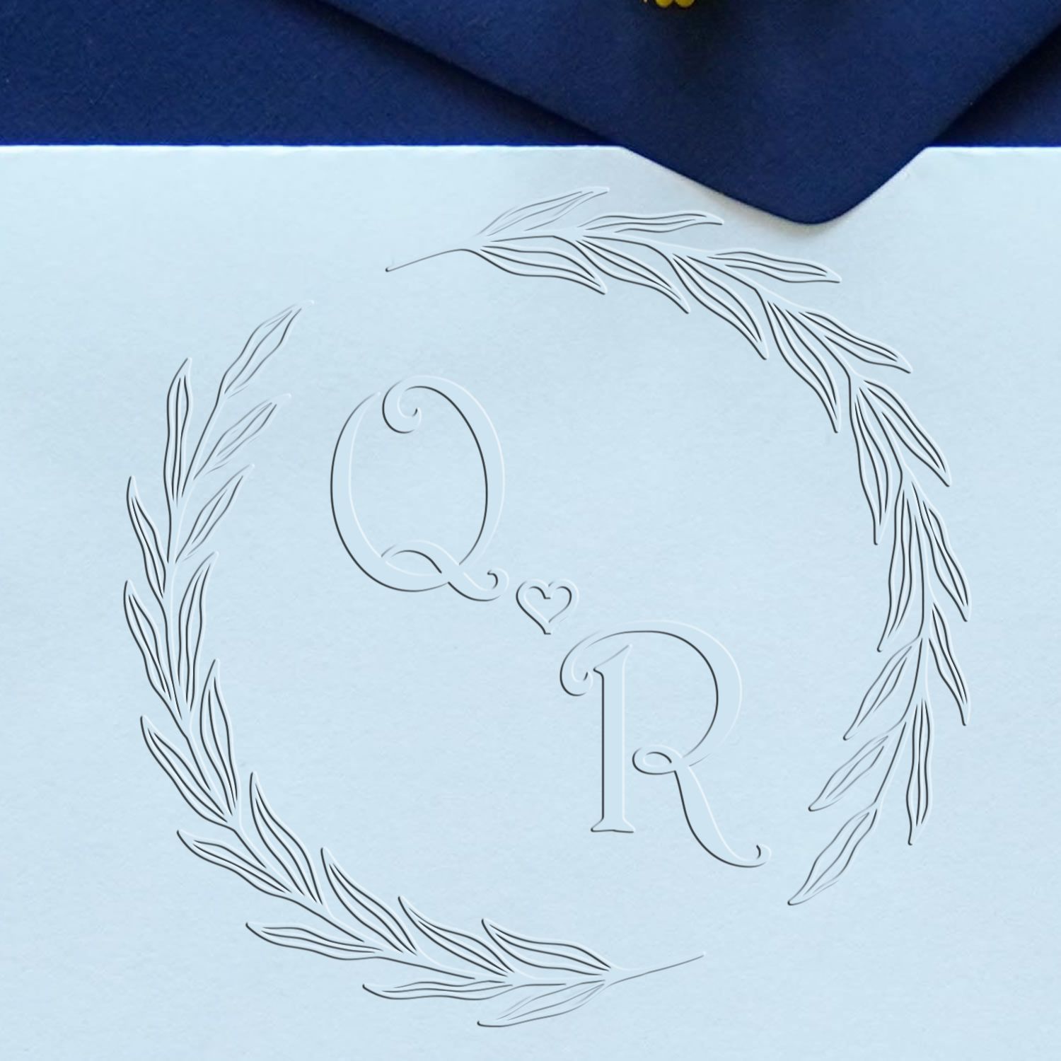 Soft Love Laurel Monogram Personalized Wedding Invitation Initial Embossing Stamp