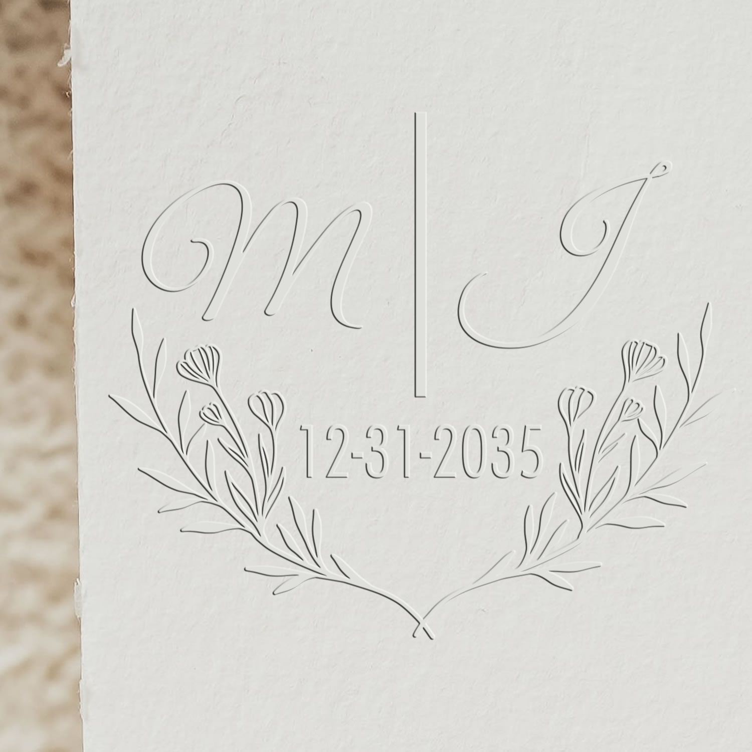 Soft Botanical Beauty Monogram Personalized Couples' Wedding Logo Embossing Stamp