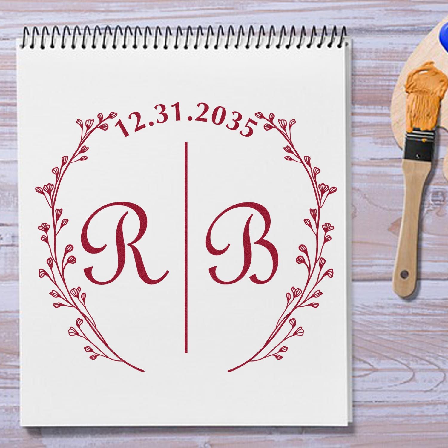 Round Bloombing Elegance Monogram Couples' Initial Stamp