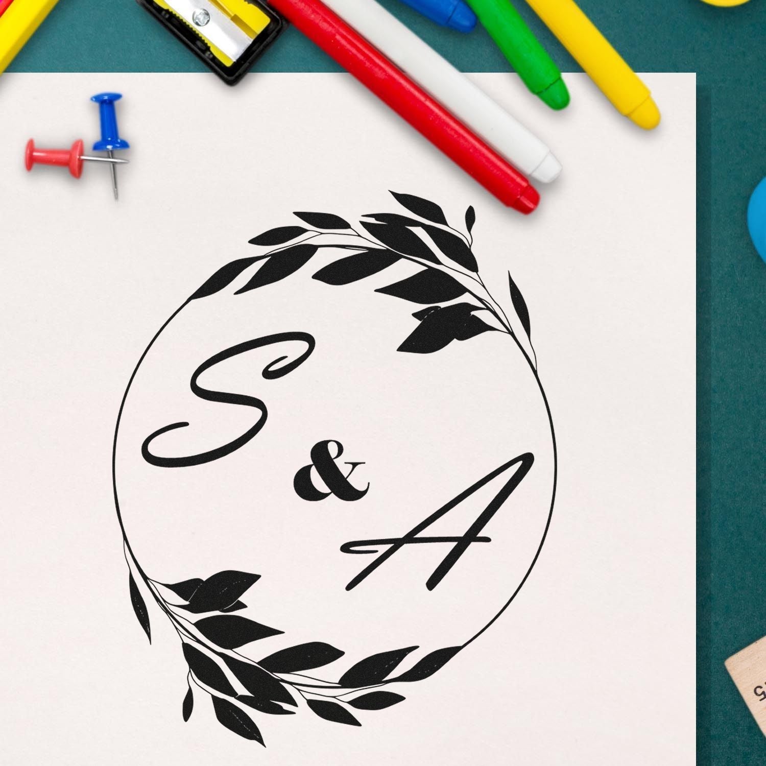 Flowering Affection Personalized Monogram Couples' Stamper - Engineer Seal Stamps