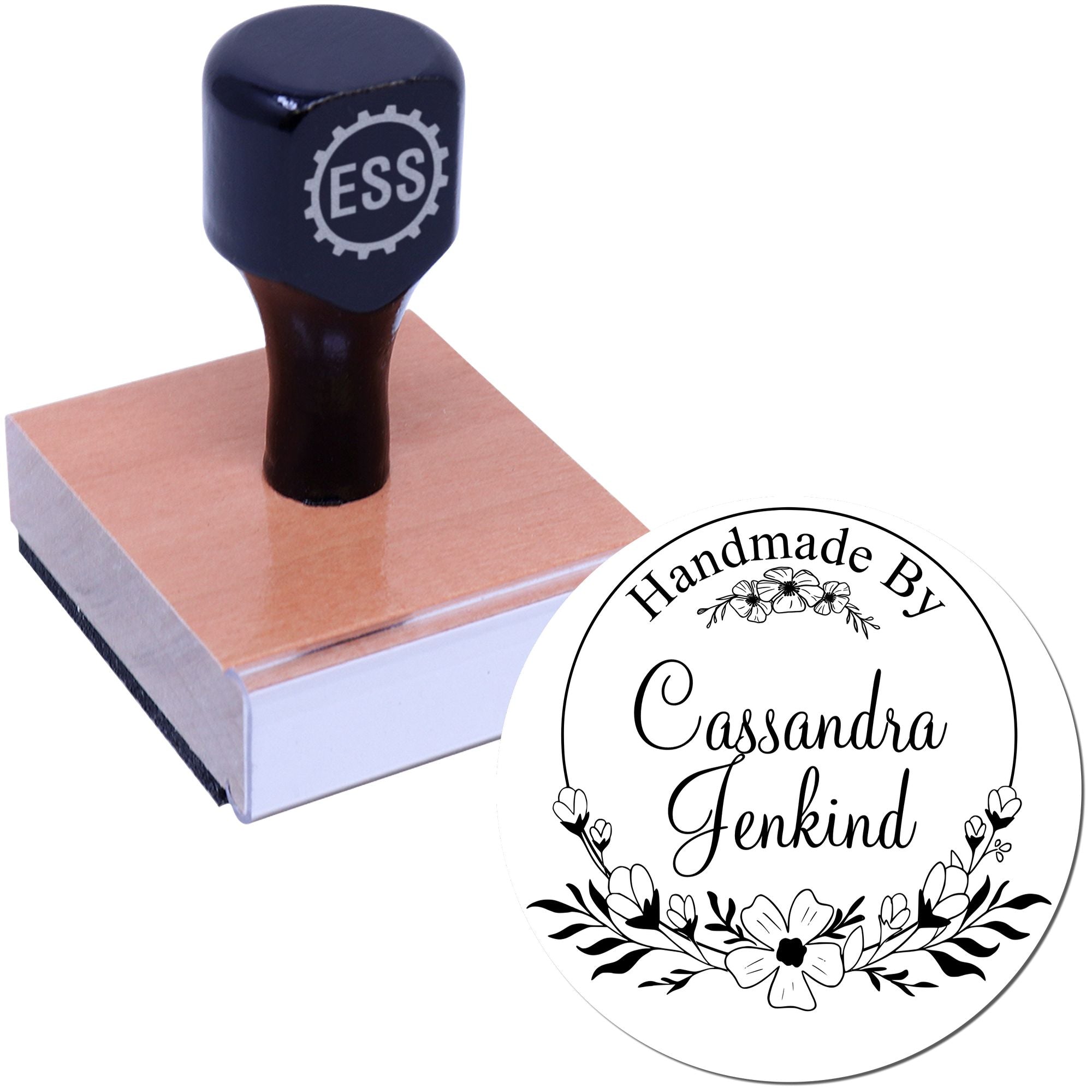 Round Floral Artisan Seal Personalized Handmade Rubber Stamp - Engineer Seal Stamps