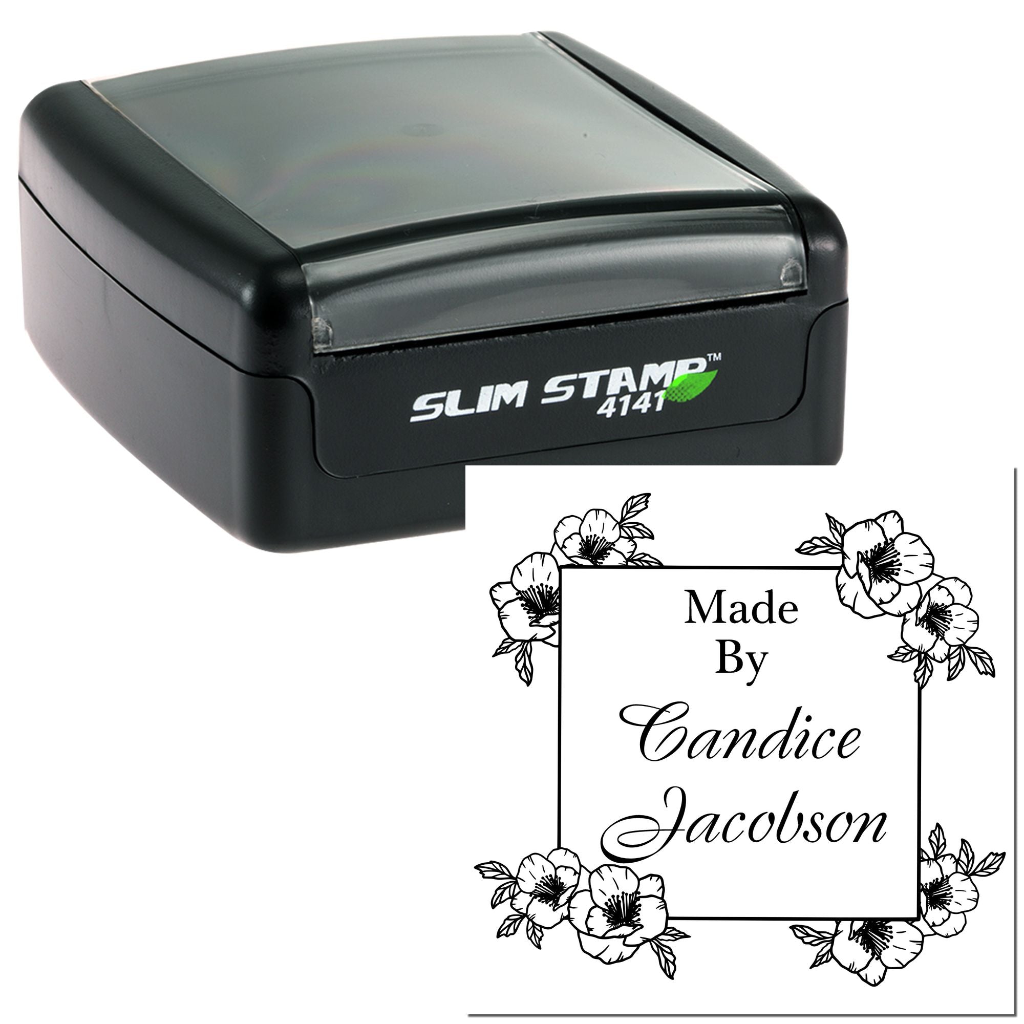 Floral Signature Stamp Personalizable Handmade Rubber Stamp - Engineer Seal Stamps
