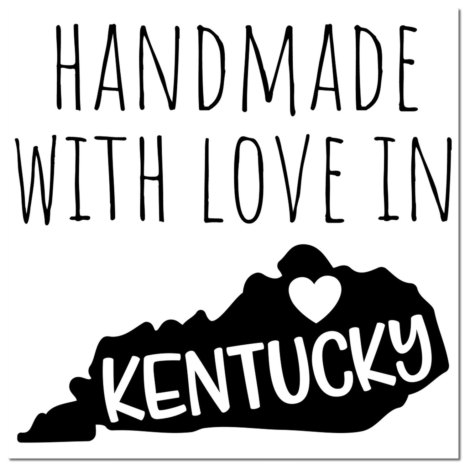 Self-Inking Kentucky Handmade with Love Stamp featuring a heart and Kentucky state outline. Perfect for crafts and gifts.