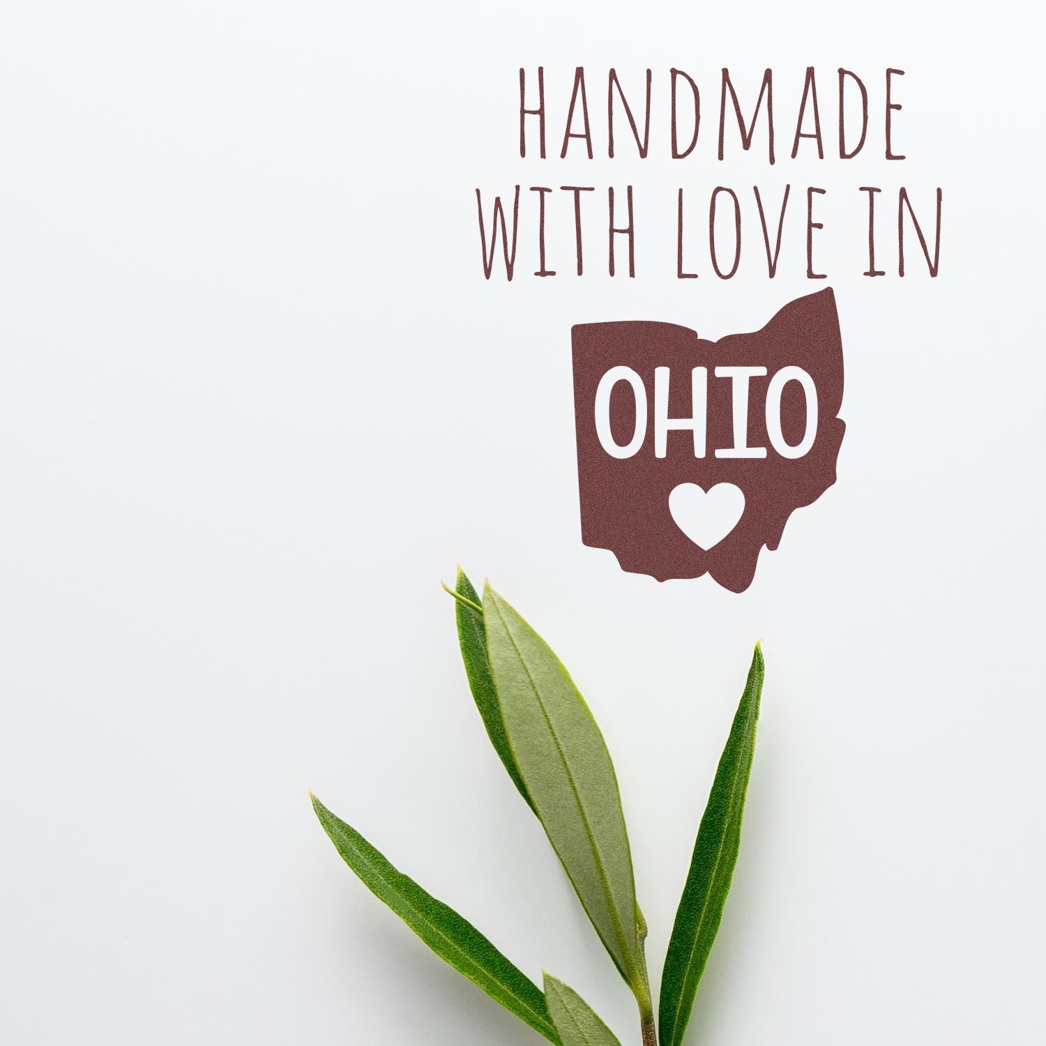 Handmade with Love in Ohio Slim Pre-Inked Stamp featuring an Ohio state outline with a heart, perfect for adding a personal touch to crafts and stationery.