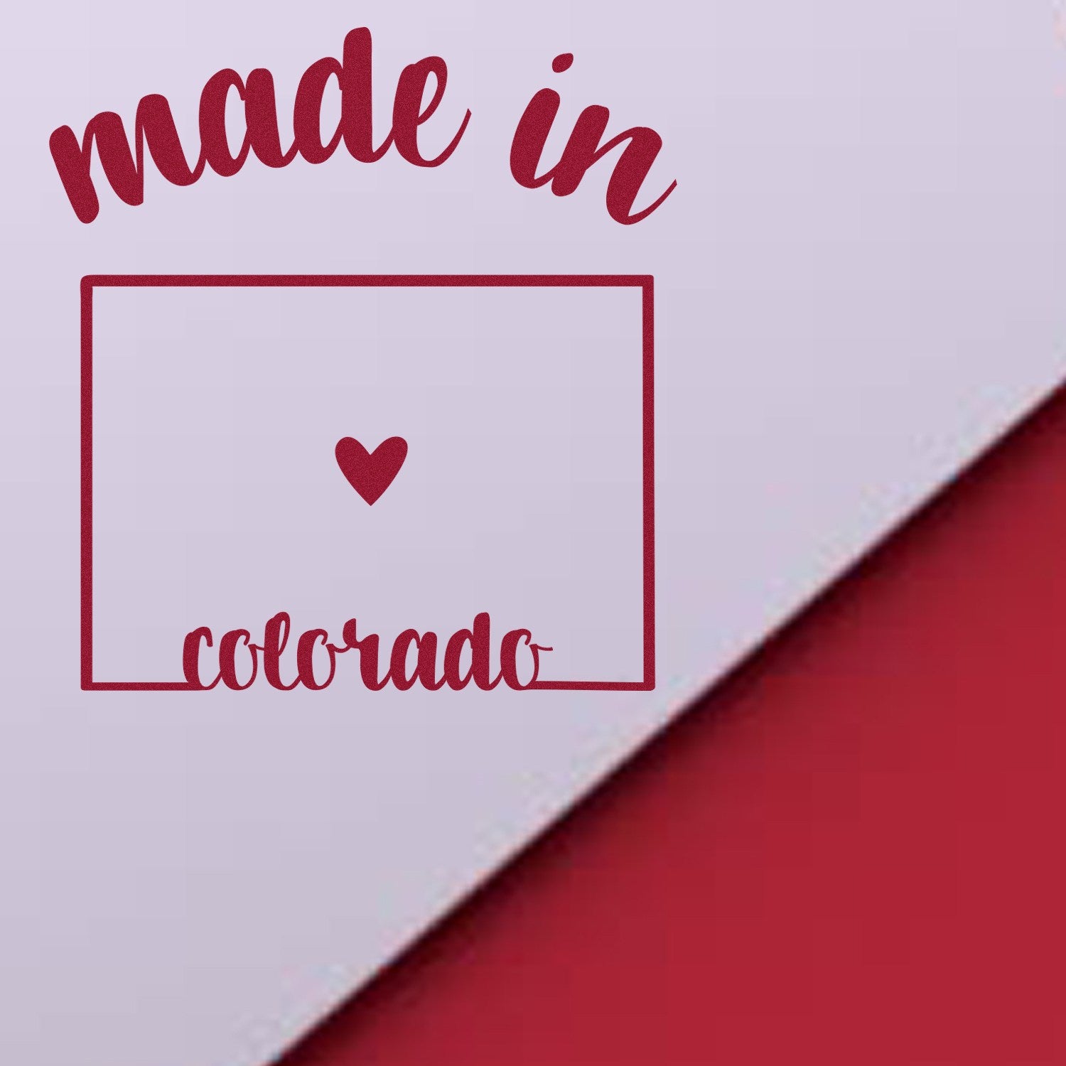 Self-Inking Handmade with Love in Colorado Stamp featuring red text and heart design on a white and red background.