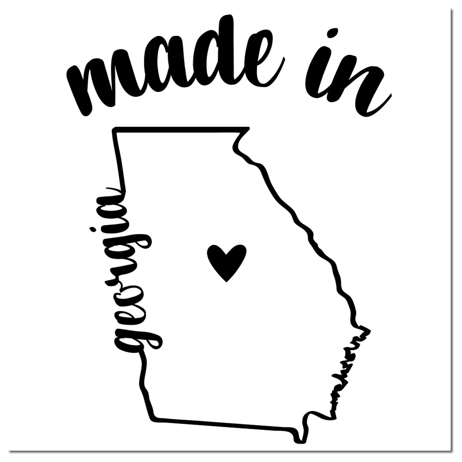 Slim Pre-Inked Stamp Georgia Made in Stamp featuring a black outline of Georgia with a heart and 'made in' text, perfect for adding a personal touch to crafts and documents.