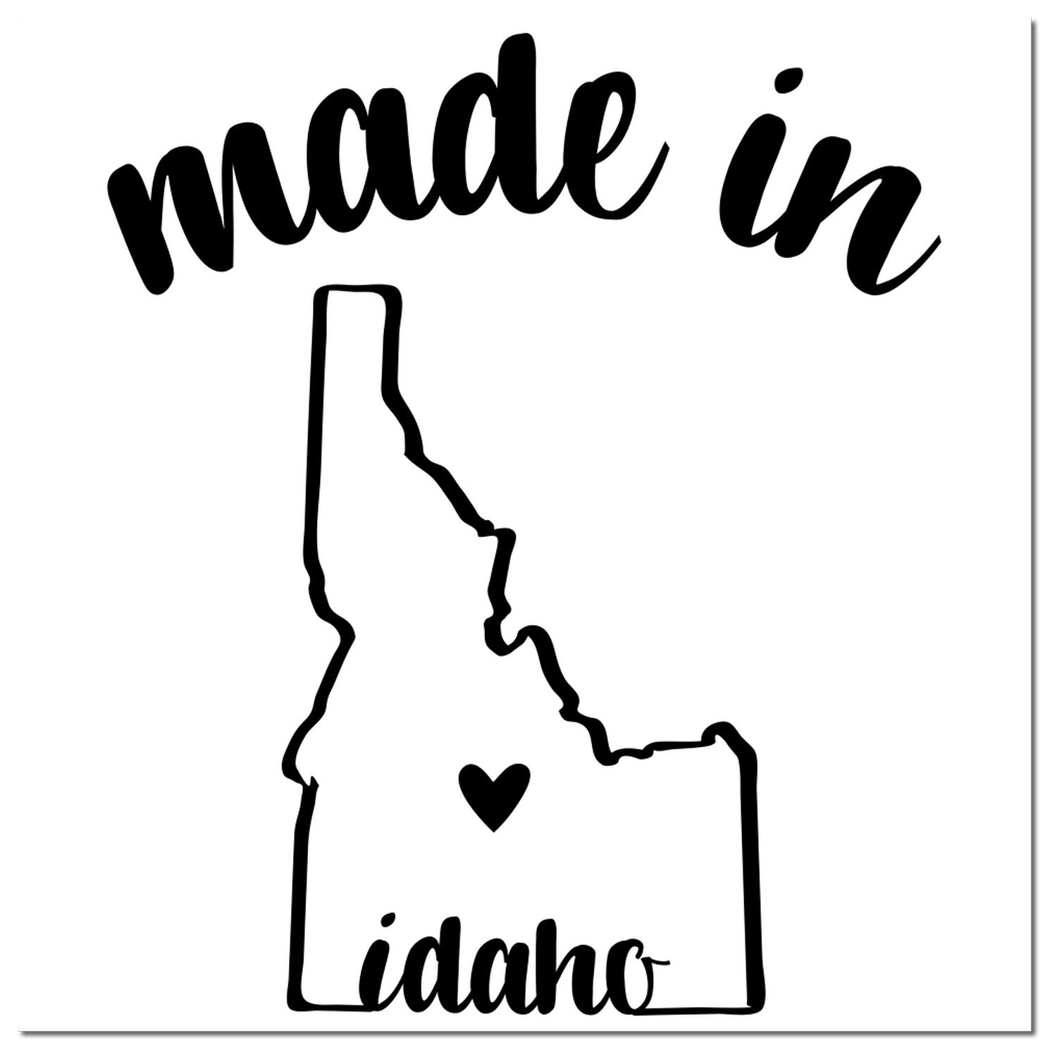 Slim Pre-Inked Stamp Idaho Made in Stamp featuring a black outline of Idaho with 'made in' above and 'idaho' below, highlighting local craftsmanship.