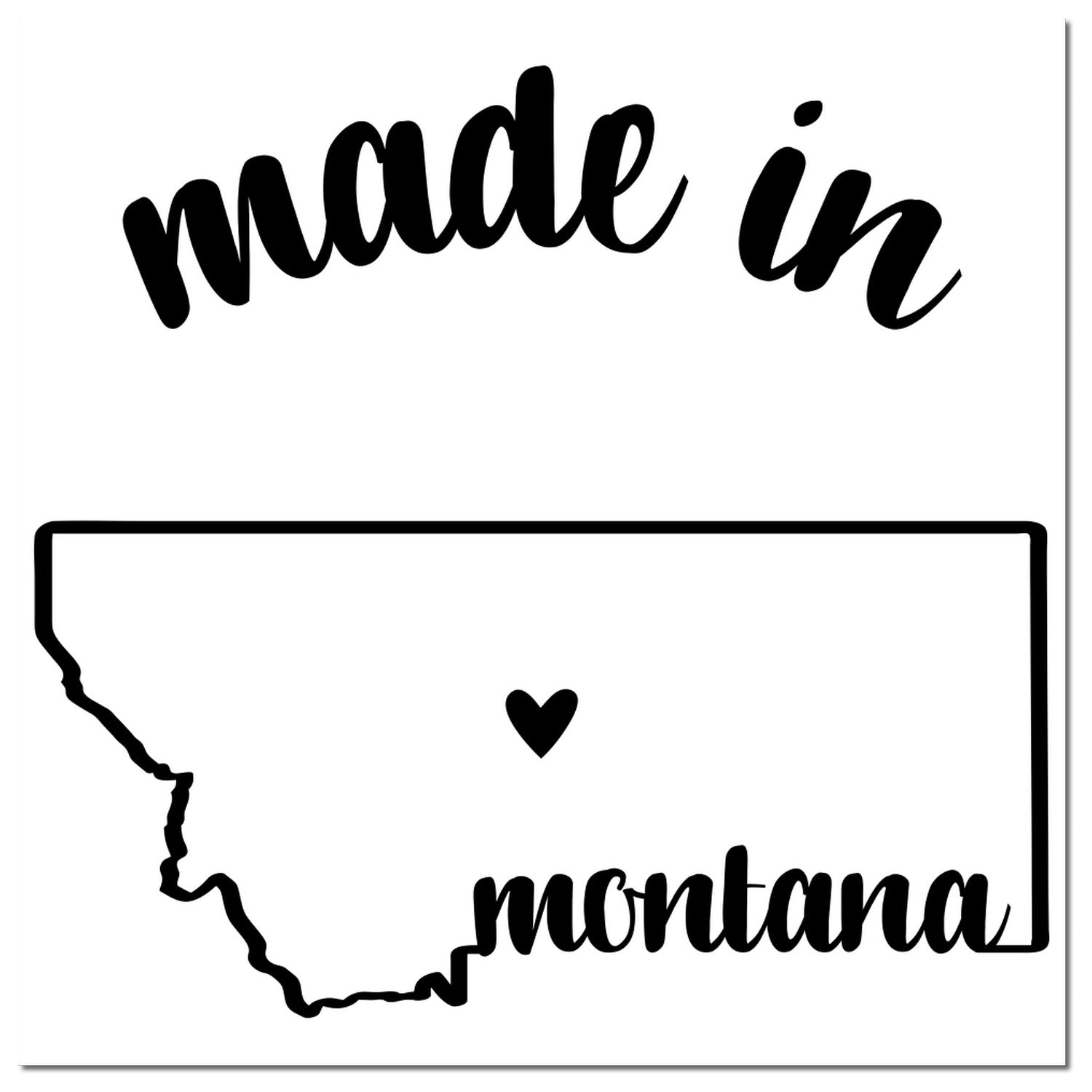 Self-Inking Handmade with Love in Montana Stamp featuring made in Montana text with a heart inside the state outline. Perfect for crafts and gifts.