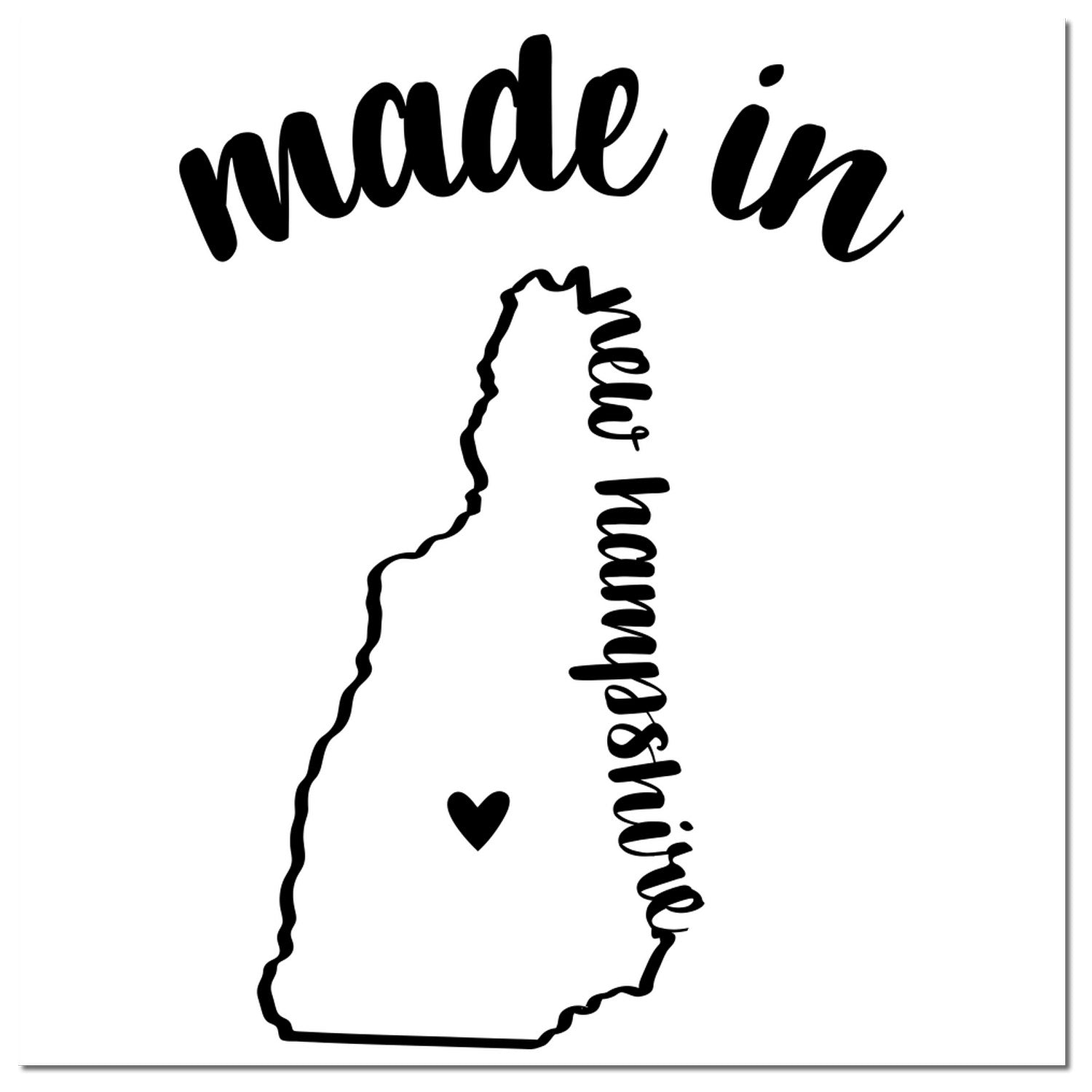 Self-Inking Handmade with Love in New Hampshire Stamp featuring a heart and state outline design, perfect for crafts and gifts.