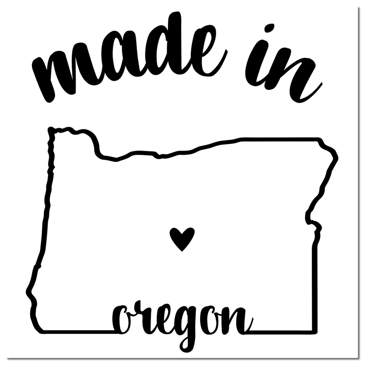 Slim Pre-Inked Stamp Oregon Made in Stamp featuring a black outline of Oregon with made in oregon text and a heart symbol. Perfect for crafts and branding.